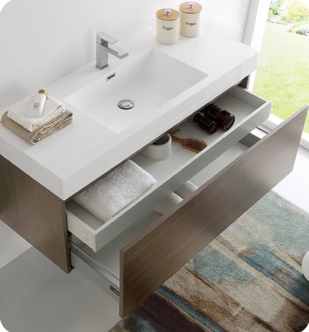 Fresca Mezzo 48-in Gray Oak Single Sink Floating Bathroom Vanity with ...