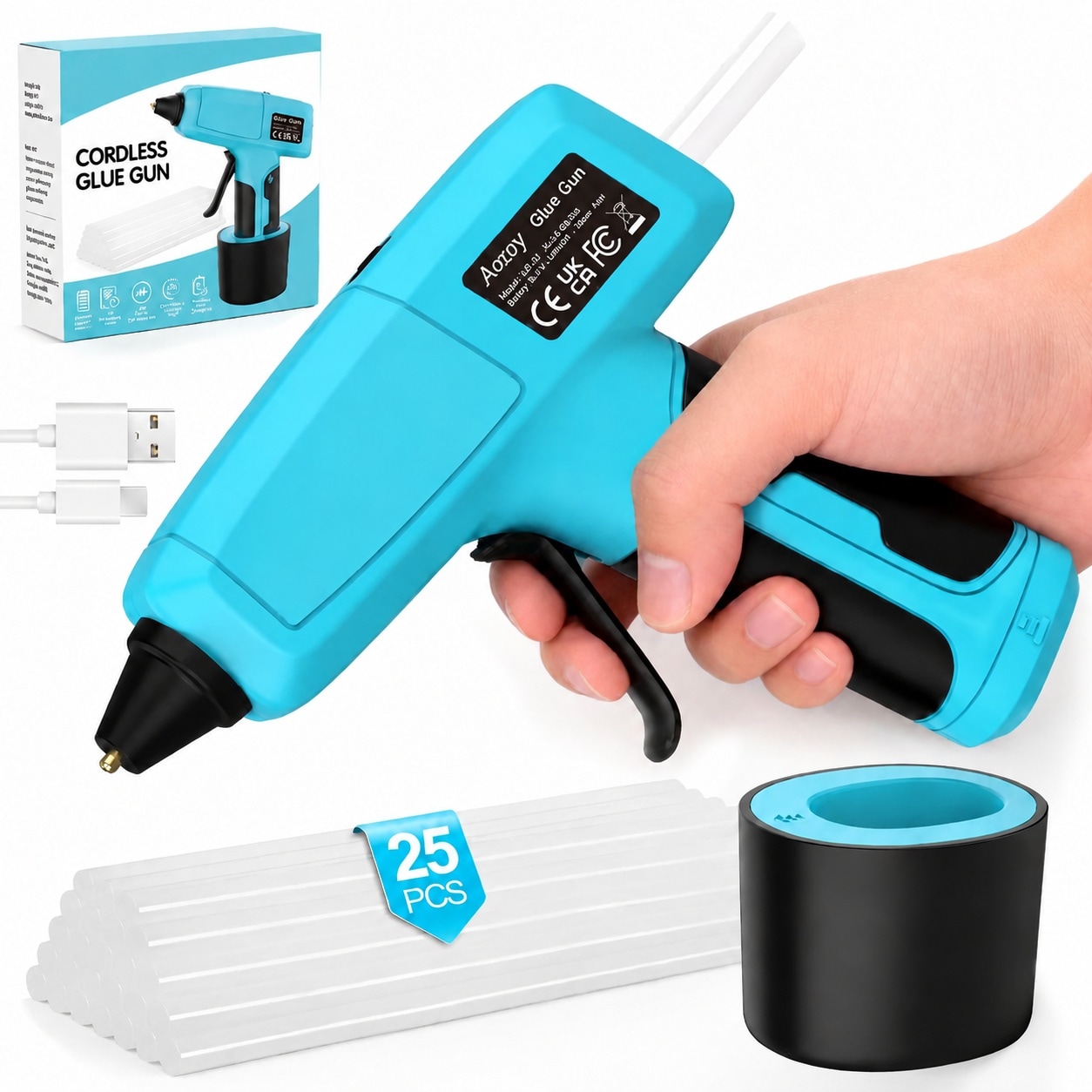 Mikiotto Cordless Hot Glue Gun Mini Wireless Glue Gun with 25pcs Glue ...