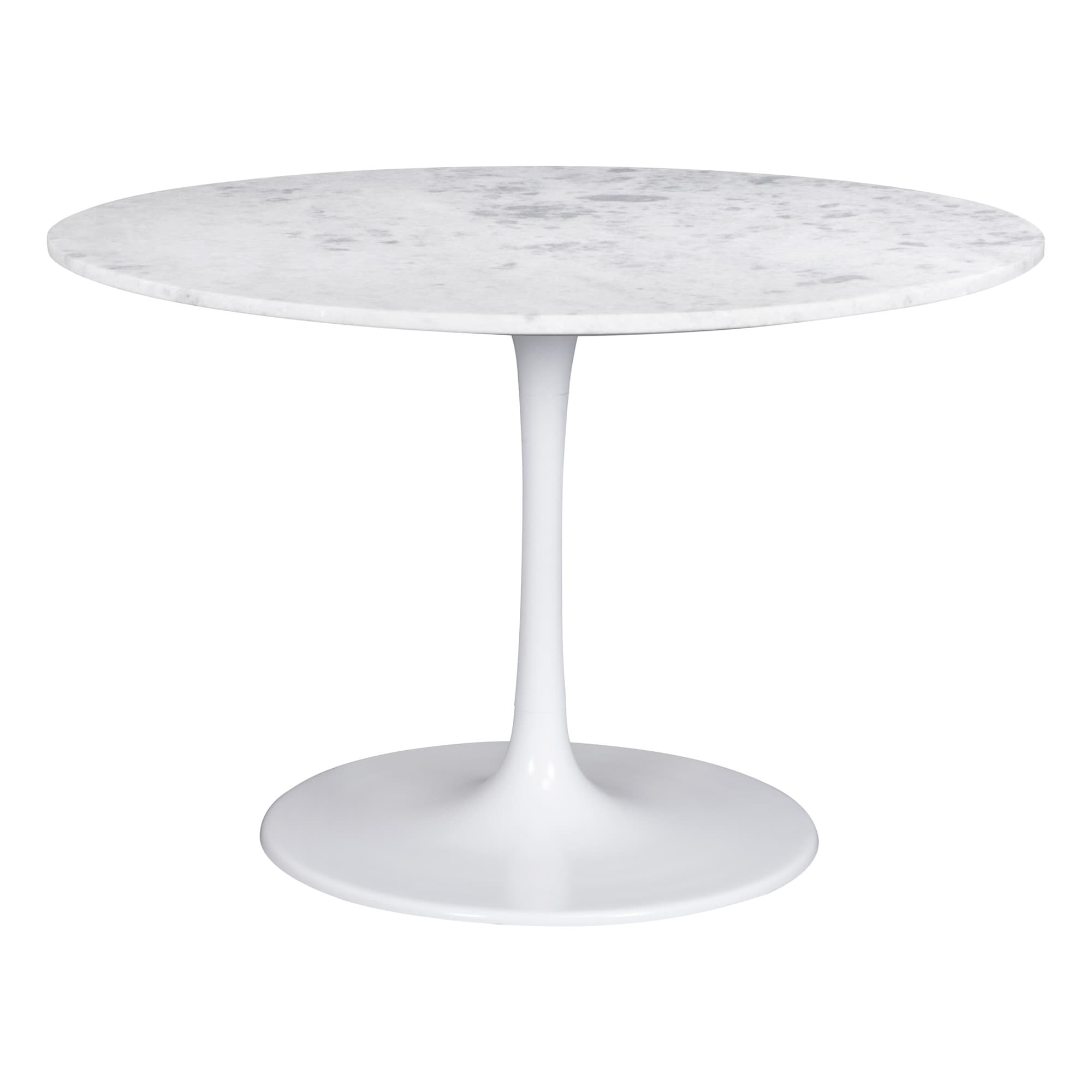 ZUO 109208 White Round Contemporary/Modern Dining Table, Marble with Composite Pedestal Base 47.0-in L x 29.9-in H