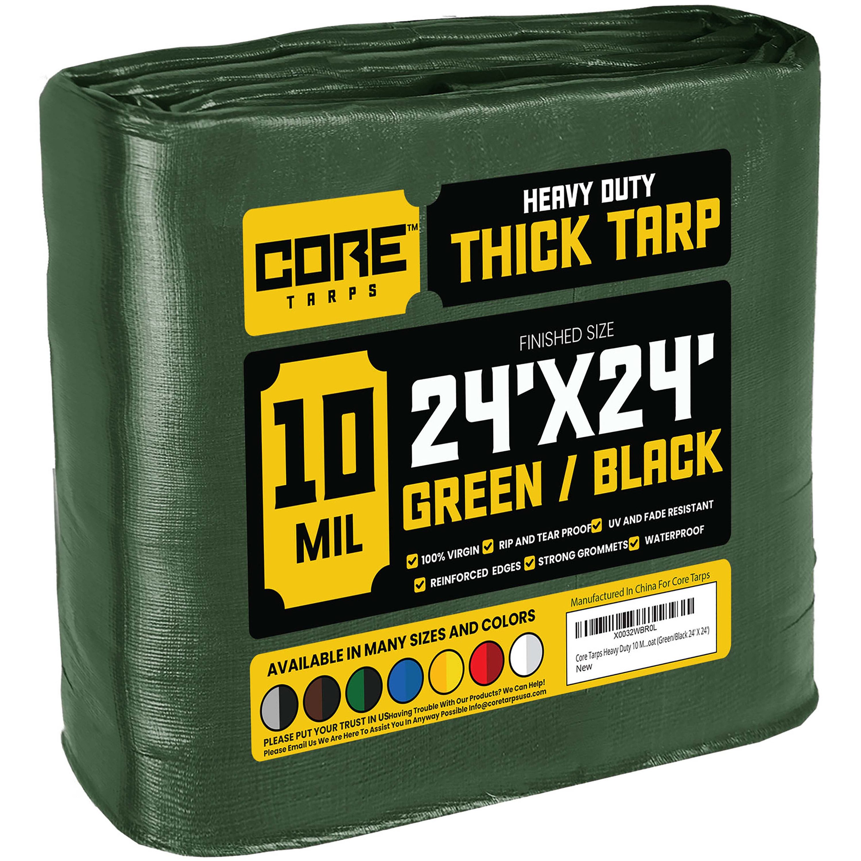 Core Tarps CT-603-24X24 24-ft x 24-ft Green Waterproof Commercial Polyethylene 10-Mils Tarp