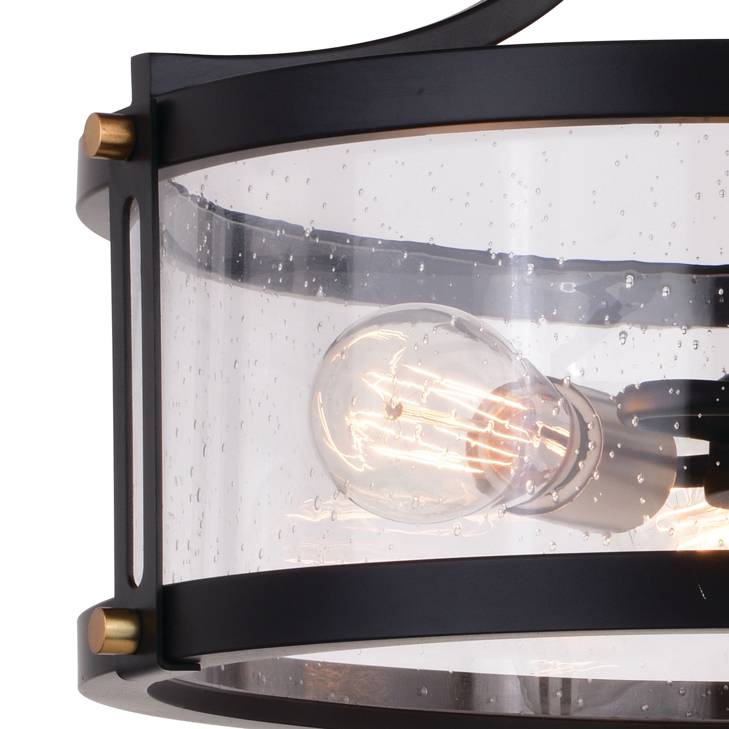 Holbrook 15.75" Matte Black & Satin Brass Drum Semi-Flush Mount with Clear Seeded Glass