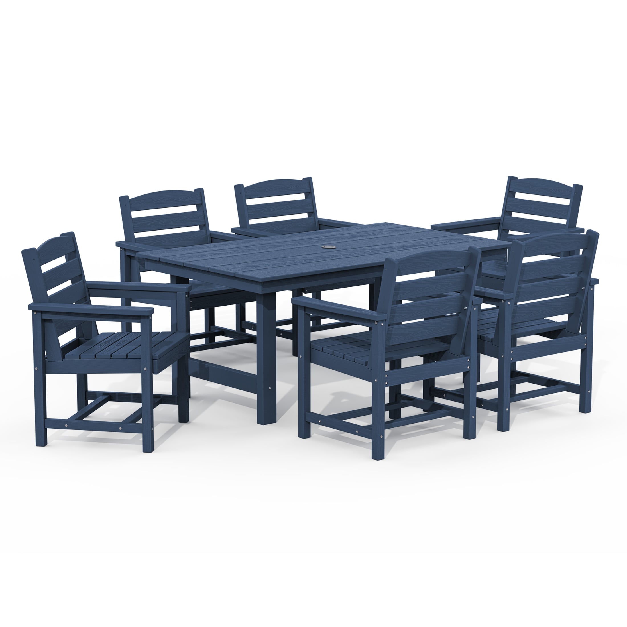 JEAREY KE7-KHAKI 7-Pieces HDPE Dining Set 7 -Piece Navy Patio Dining Set Plastic 6 Stationary Chairs