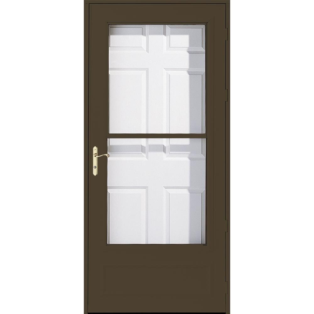 Pella Helena 34-in X 81-in Brown Mid-View Wood Core Storm Door In The ...