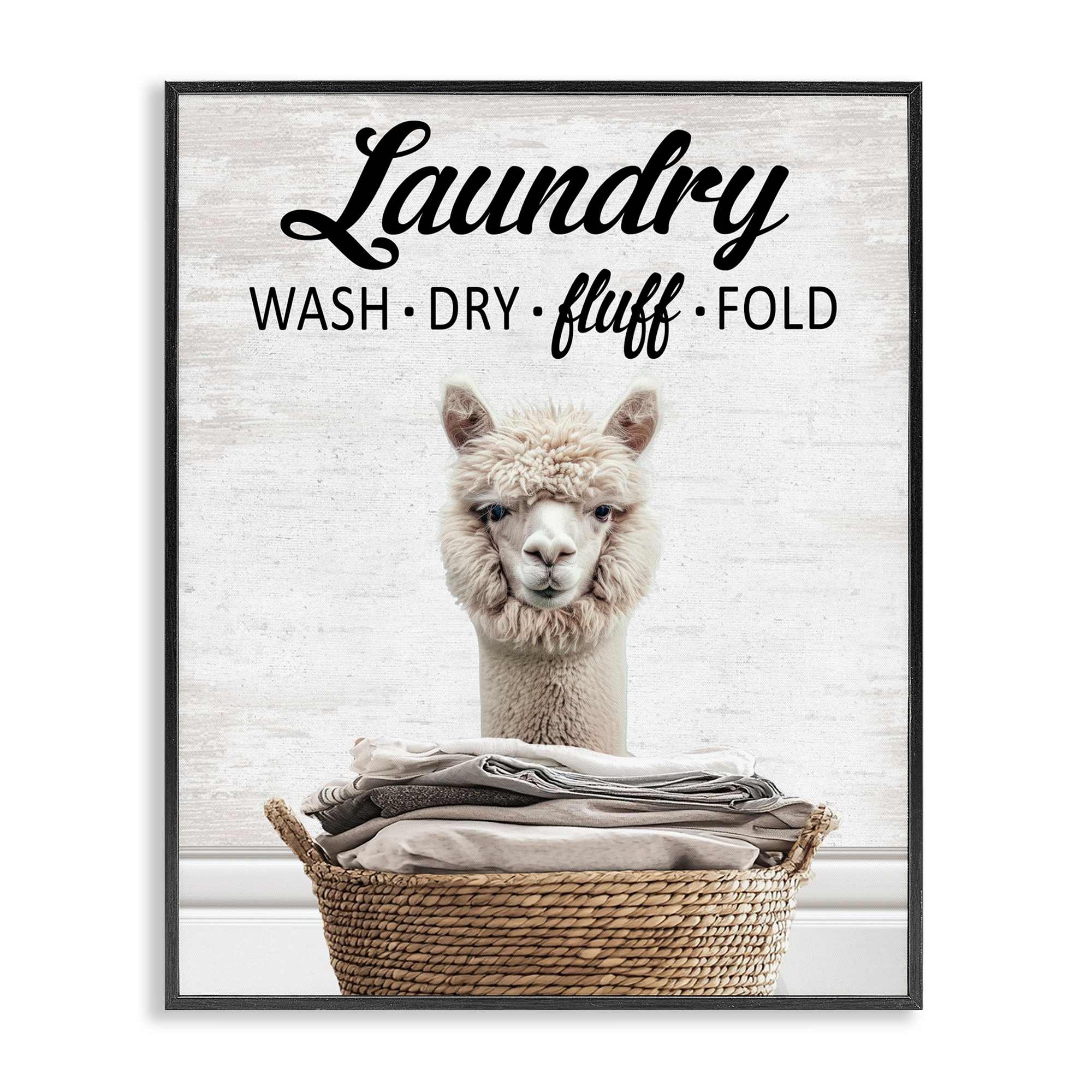 Stupell Industries BS-922-FR-16X20 Wash Dry Fluff Laundry Alpaca Black Framed Giclee Art By Lettered and Lined 16 x 20