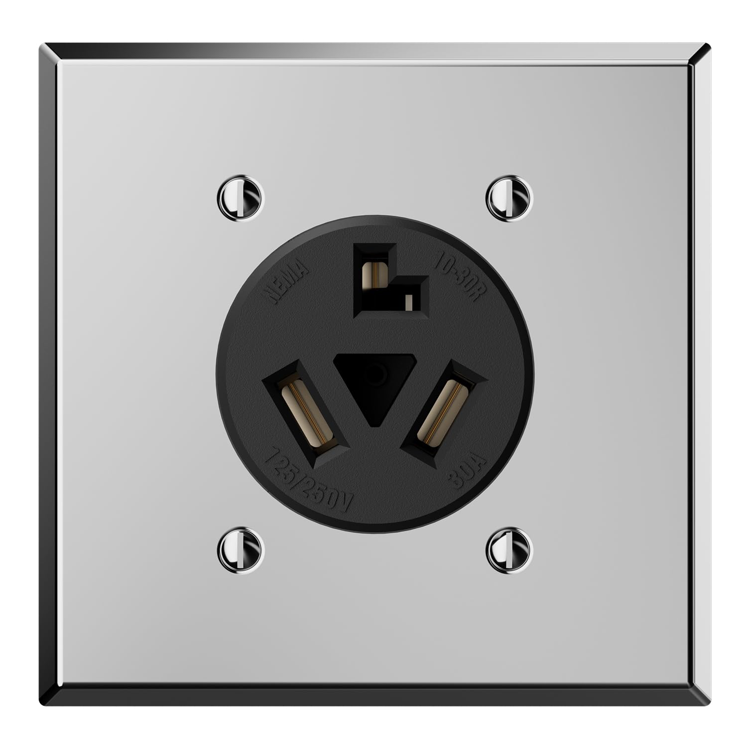 Misopily NEMA 10-30R Receptacle 30 Amp 3 Prong Dryer Outlet 125/250V Flush Mount Non-Grounding with Stainless Steel Wall Plate 1 Pack #LMS0815MA1200