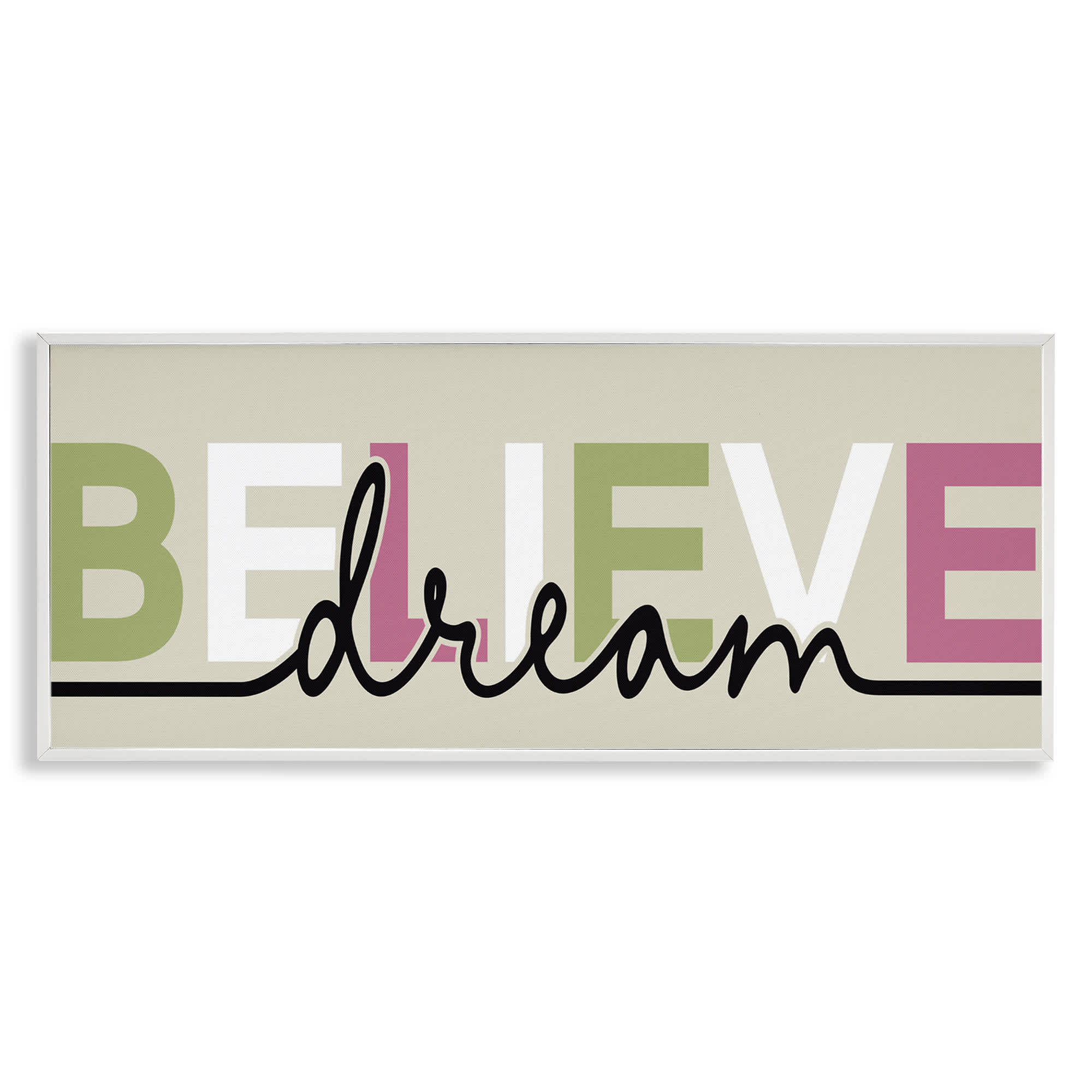 Stupell Industries BS-426-WFR-13X30 Muted Believe and Dream White Framed Giclee Art By Kim Allen 30 x 13