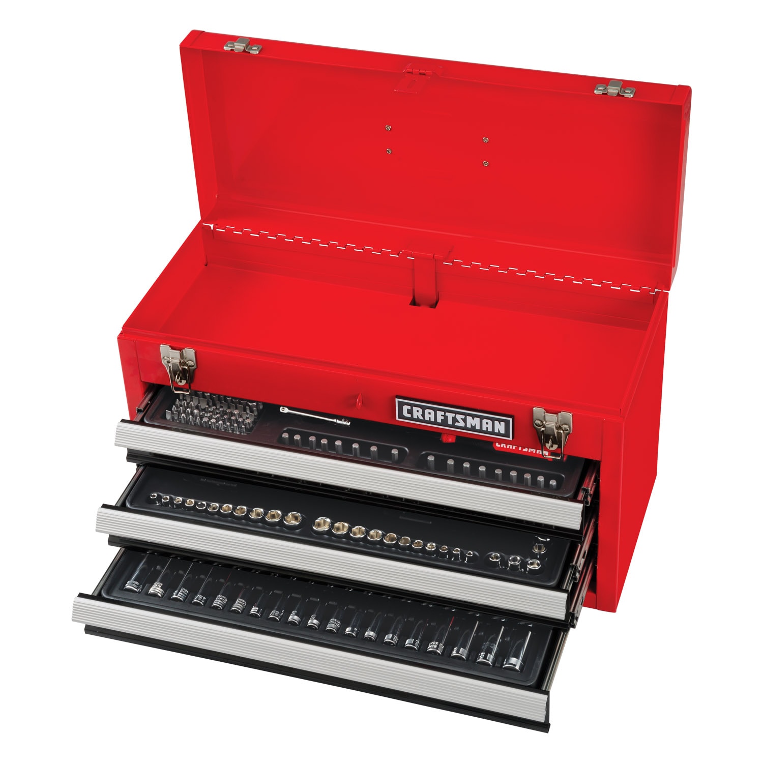 Shop CRAFTSMAN Portable 20.5-in Ball-bearing 3-Drawer Red Steel Lockable Tool  Box & 11-Piece Standard (SAE) Polished Chrome Mechanics Tool Set (1/4-in)  at