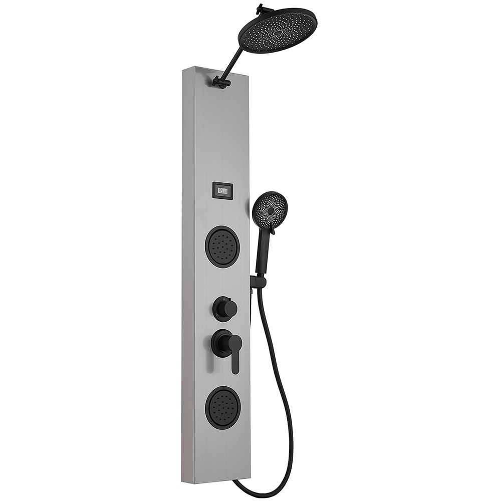 BWE YTP06-BNK Onyx SPA All-in-One Black and Nickel 9-in Dual Head Shower Tower System with 3-way Diverter ( Ceramic Disc Valve Included )