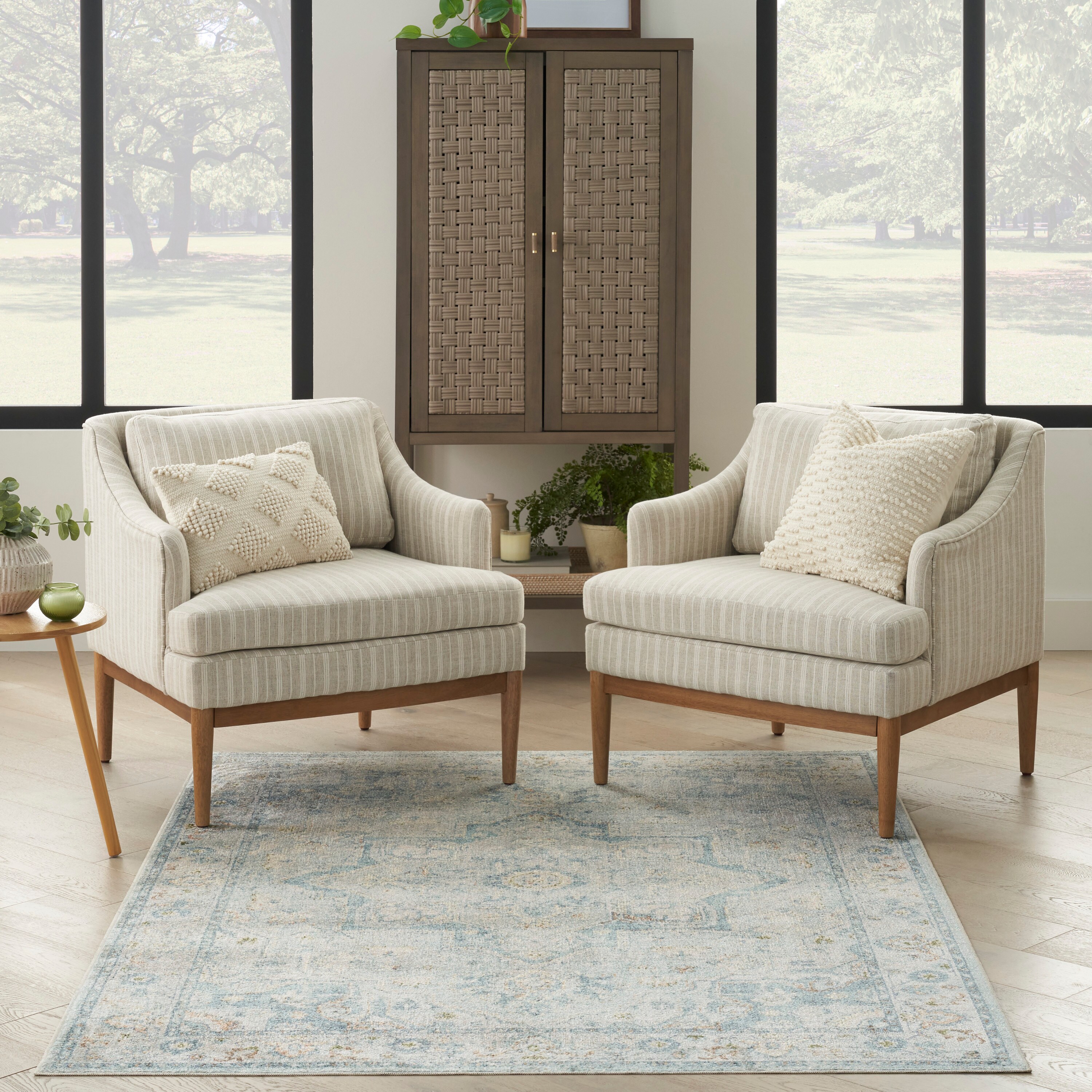 Light Blue Medallion Flatweave Washable Synthetic Area Rug