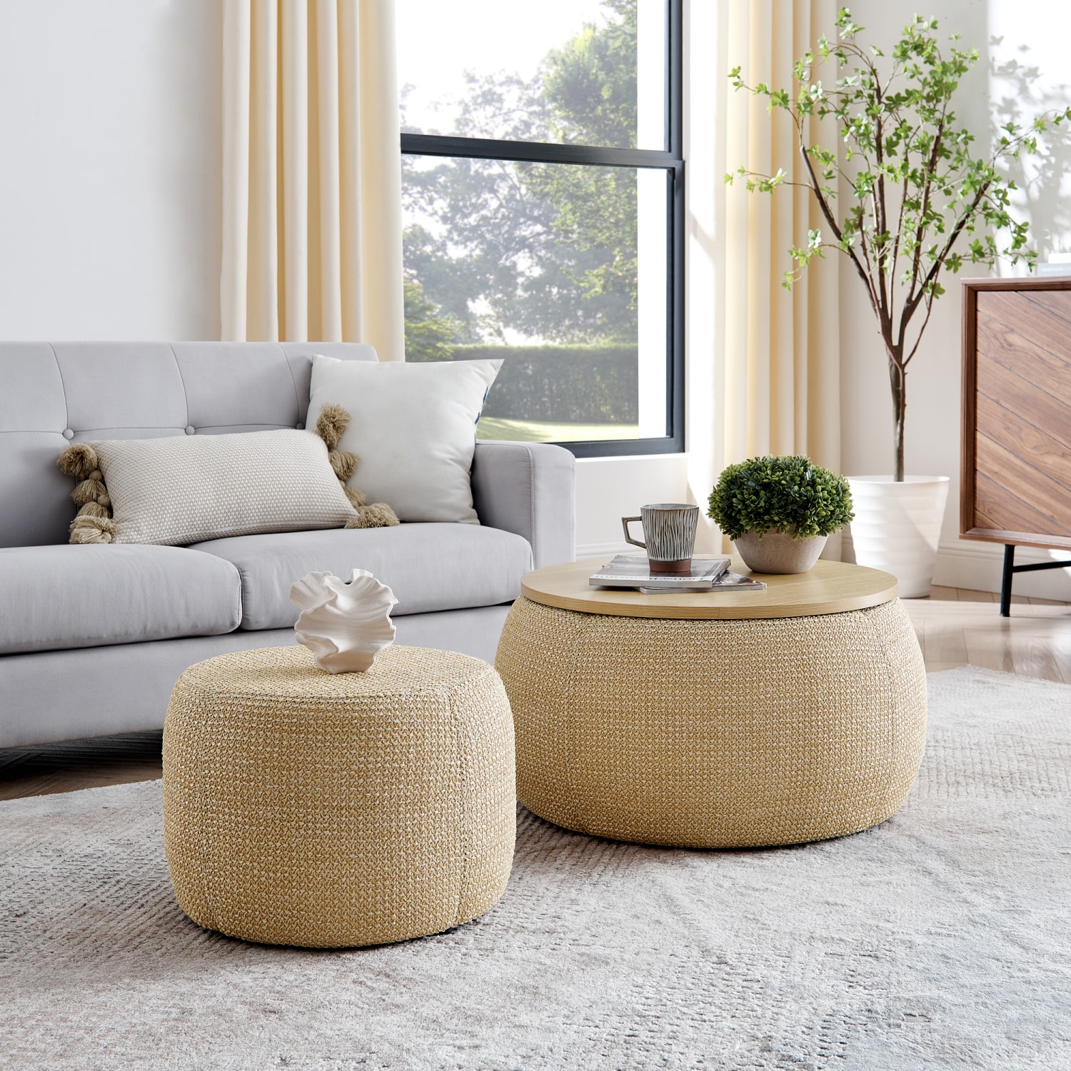 Streamdale Woven Rattan Storage Ottoman with Dual Function (Table/Ottoman)