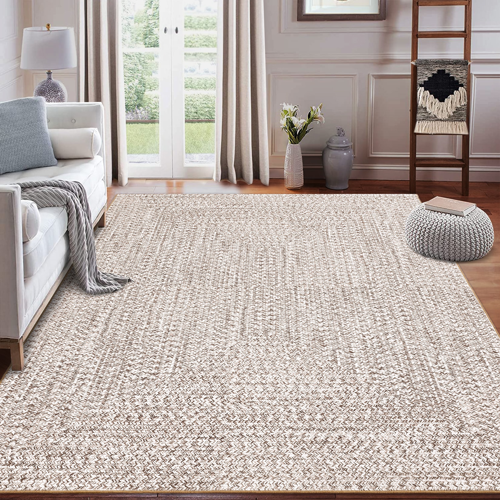 WhizMax 4 x 6 ft Polyester Beige Grey Rectangular Living Room