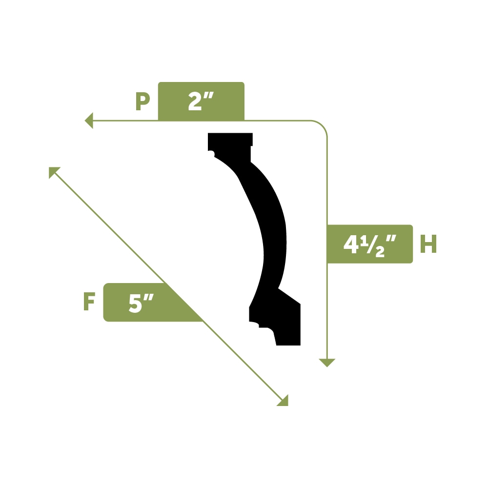 4 1/2"H x 2"P x 5"F x 94 1/2"L Telma Crown Moulding