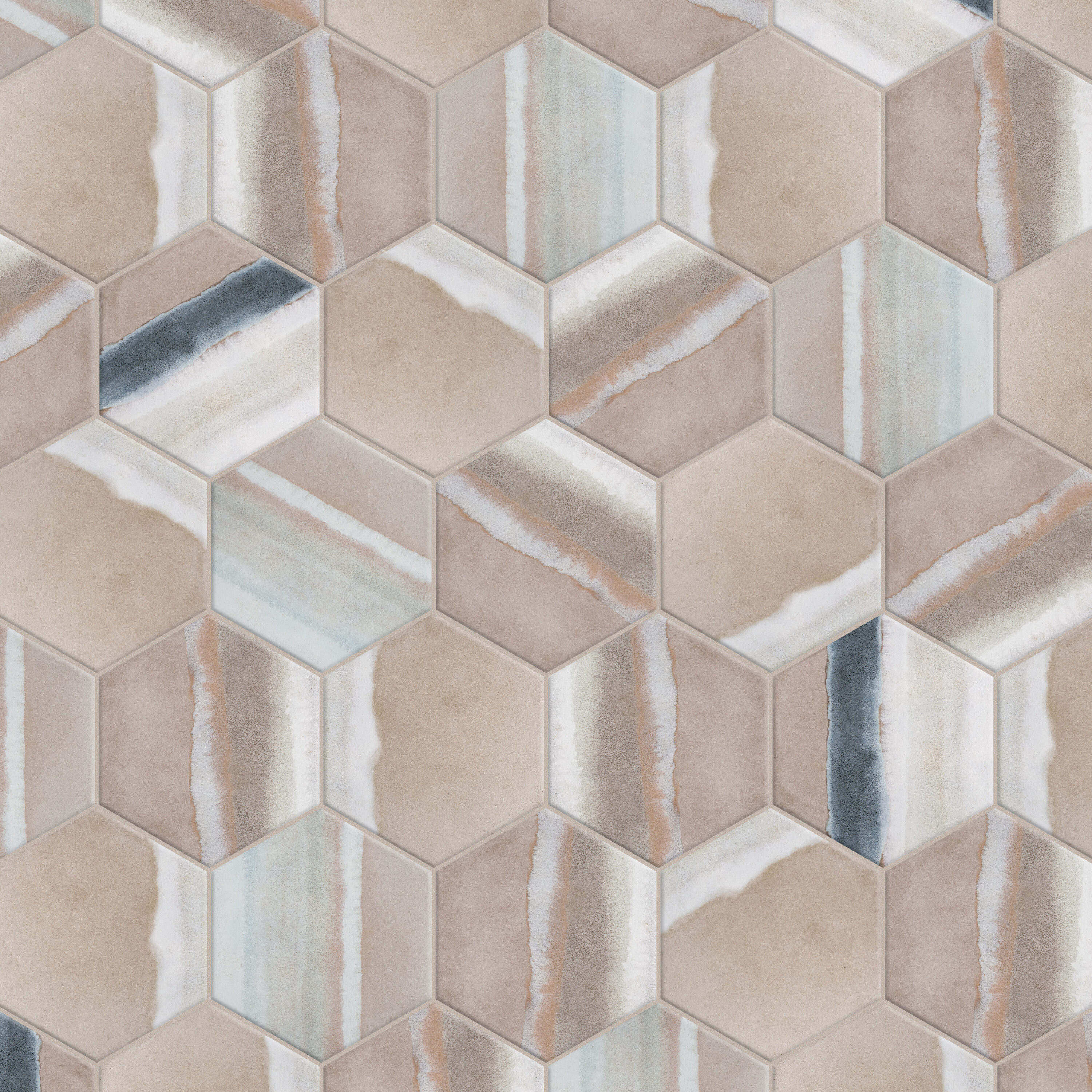 Taupe and Blue Hexagon Porcelain Floor and Wall Tile