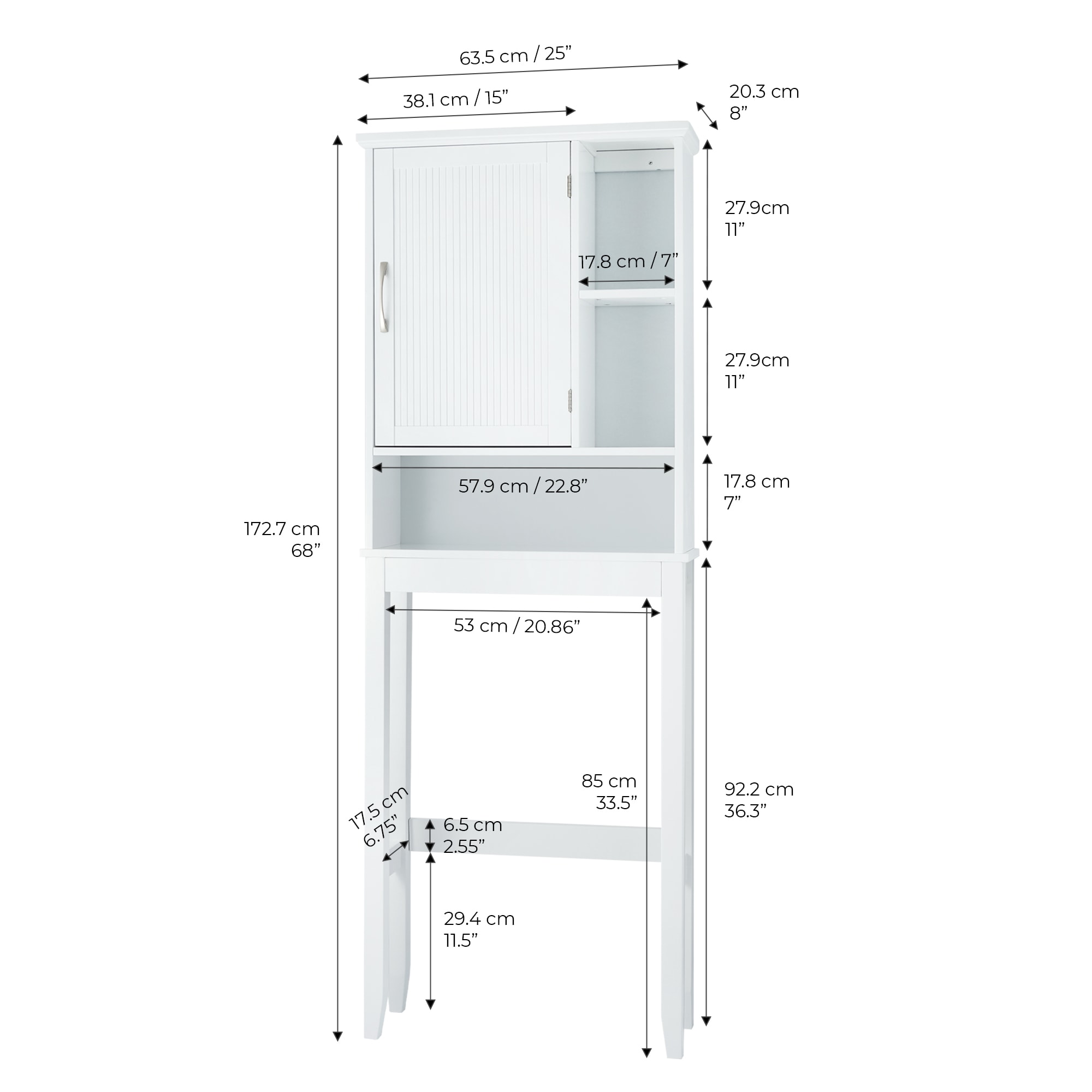 White Wooden Over-the-Toilet Cabinet with Adjustable Shelves