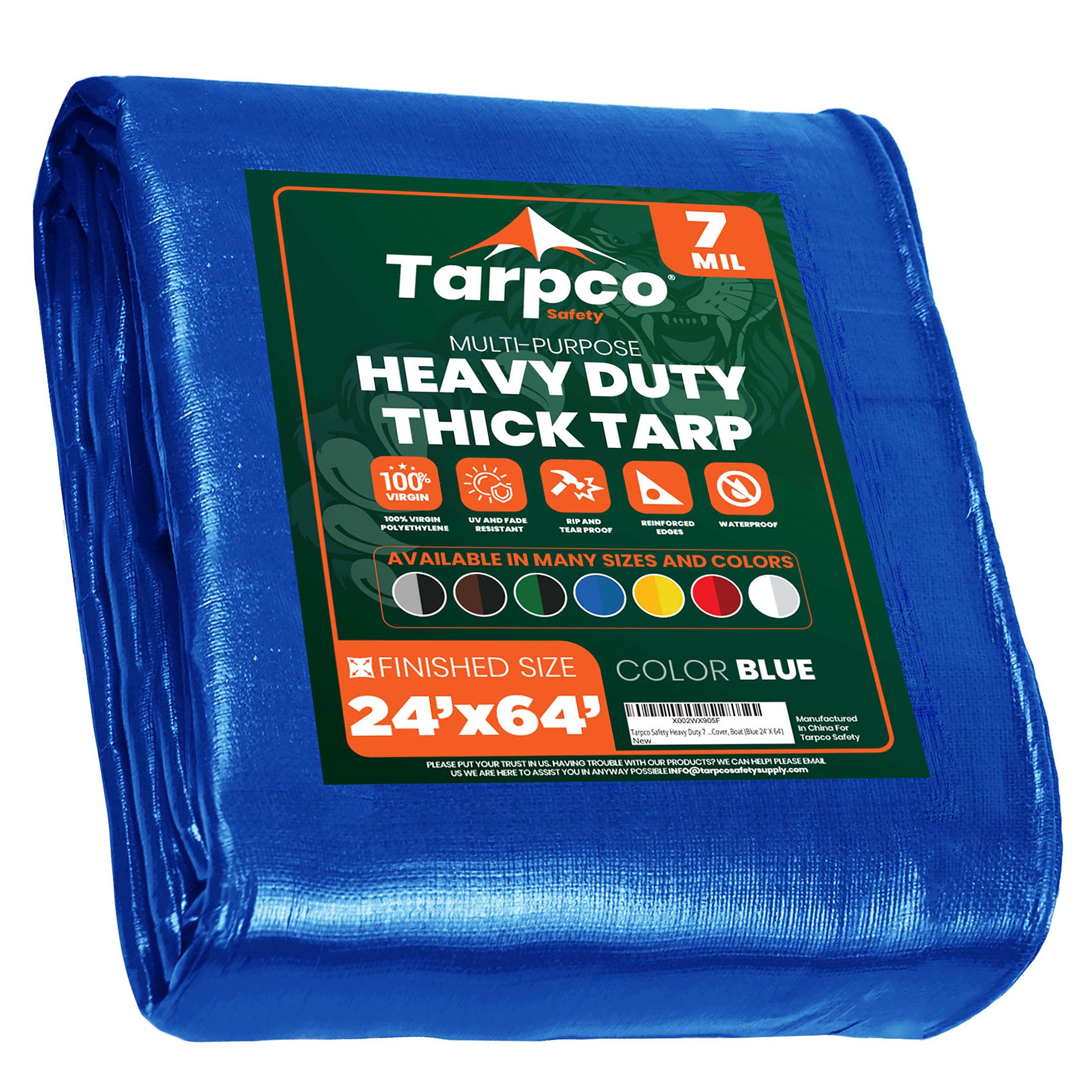 Tarpco Safety TS-205-24X64 24-ft x 65-ft Blue Waterproof Commercial Polyethylene 7-Mils Tarp