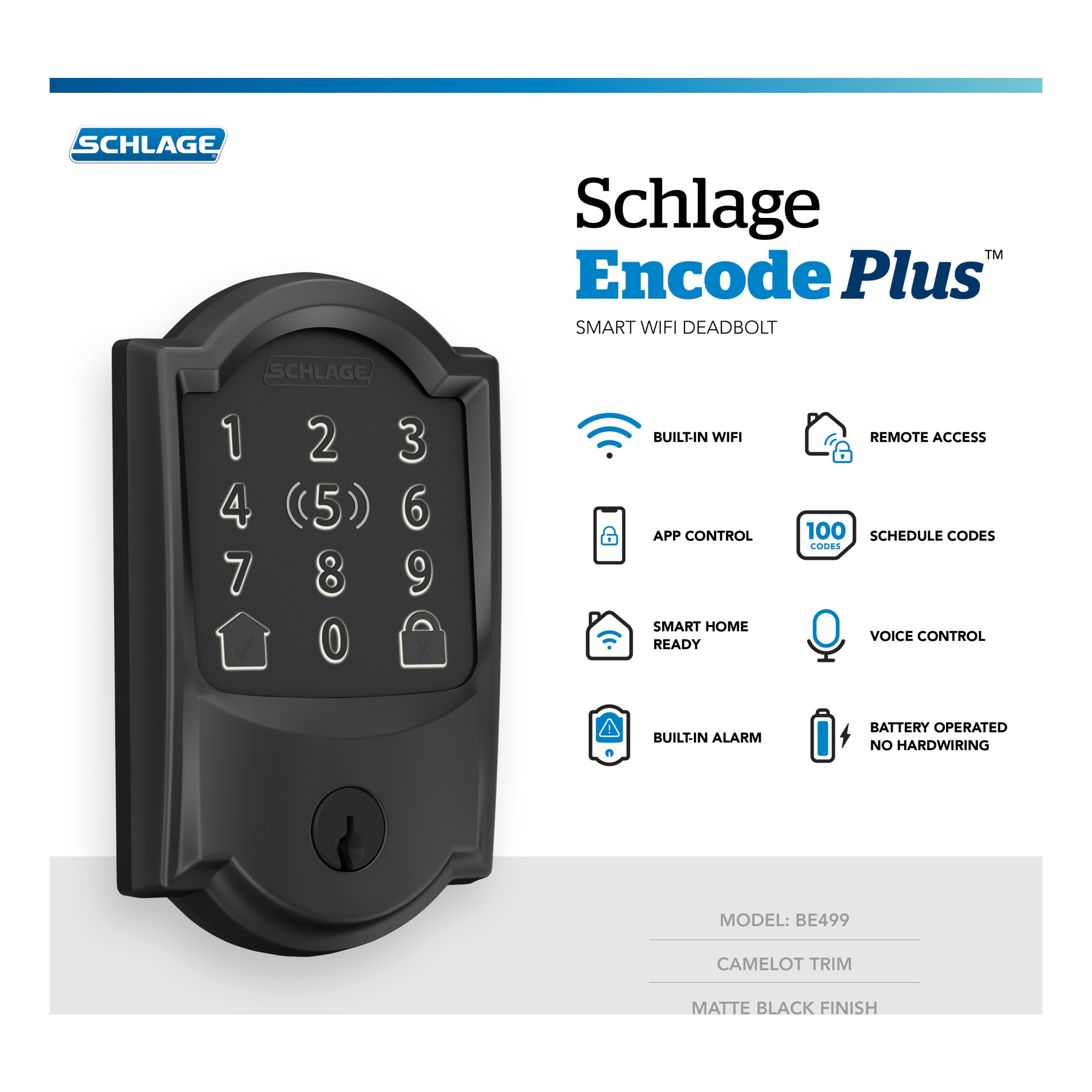 Schlage Encode Plus Camelot Matte Black Smart Lock Electronic Deadbolt with Wifi Bluetooth Touchscreen Keypad BE499WB CAM 622 Sansujyuku sansujyuku.com