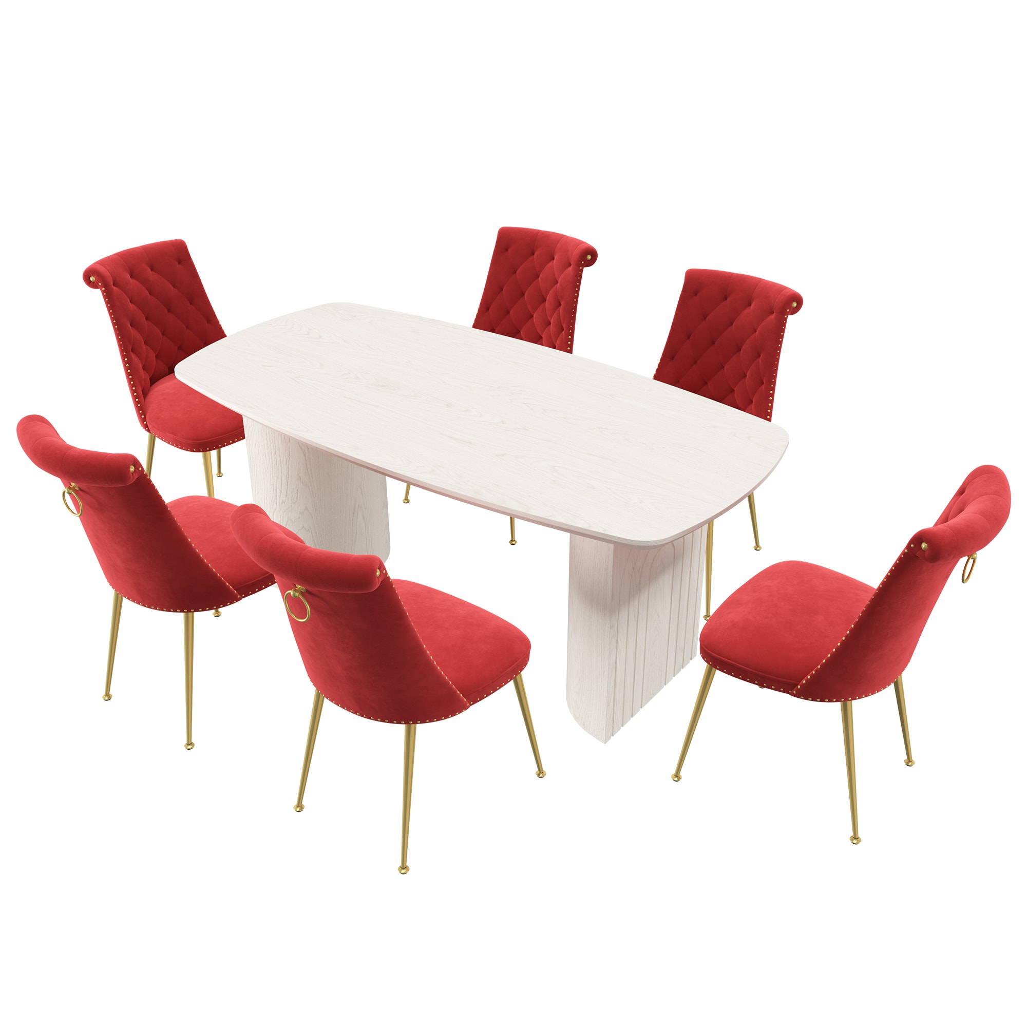 Clihome CL-1660A703RD Red Chair/White Table Contemporary/Modern Dining Room Set with Rectangular Table ( Seats 6 )