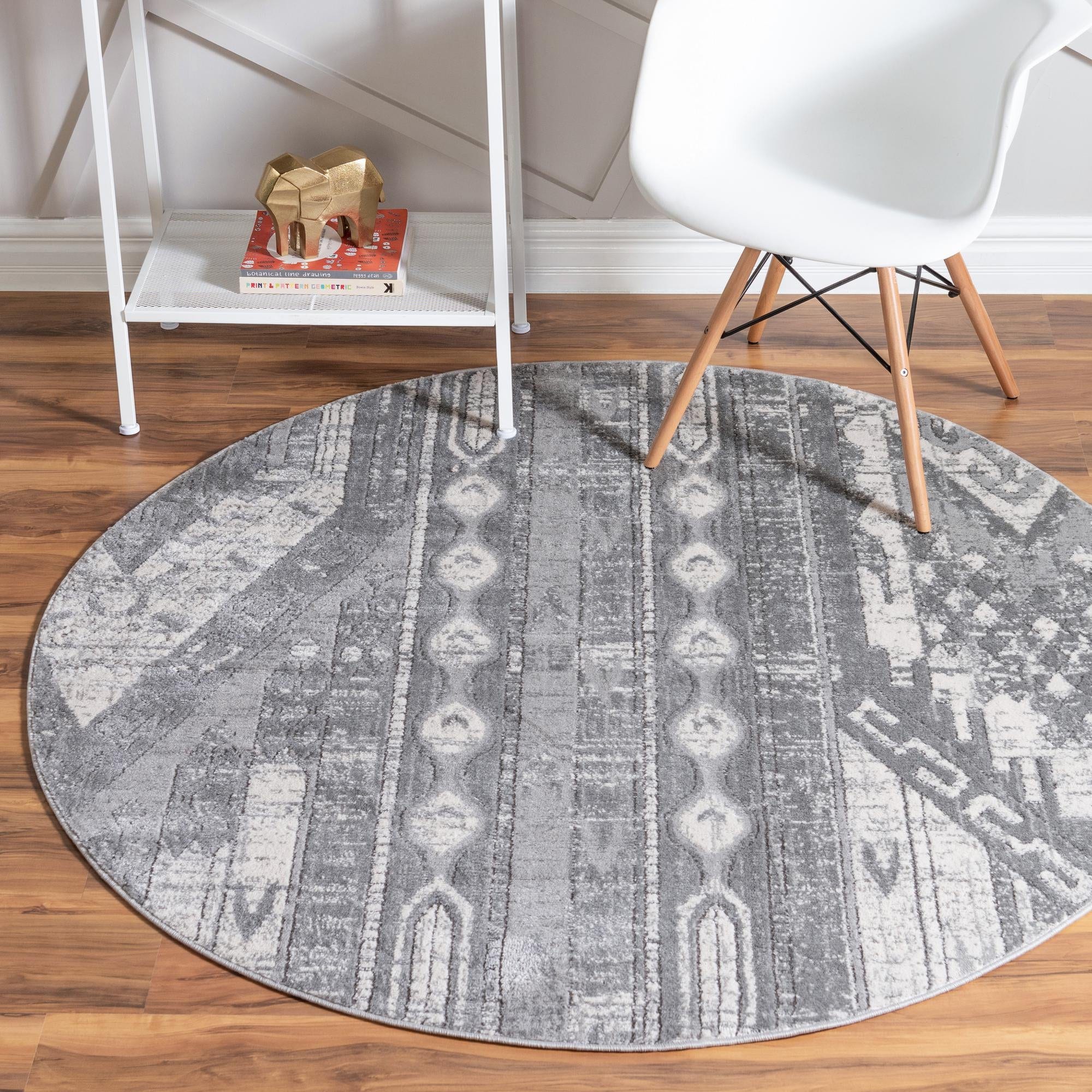 Unique Loom 3147161 Portland 3 x 3 (ft) Loomed Polypropylene Gray Round Indoor Stripe Area rug