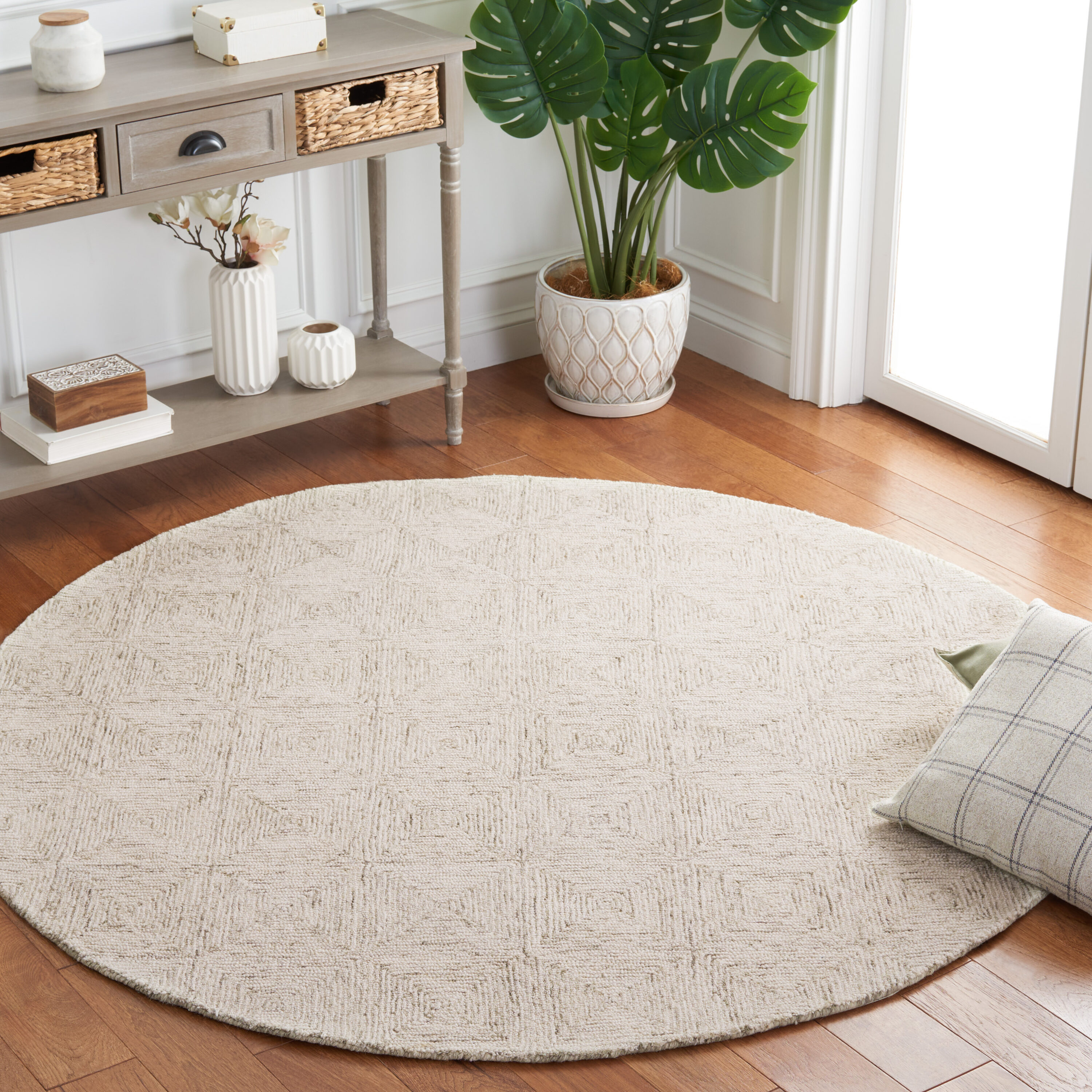  Abstract 427 Gray/Ivory Contemporary 6ft x 6ft Round Rug