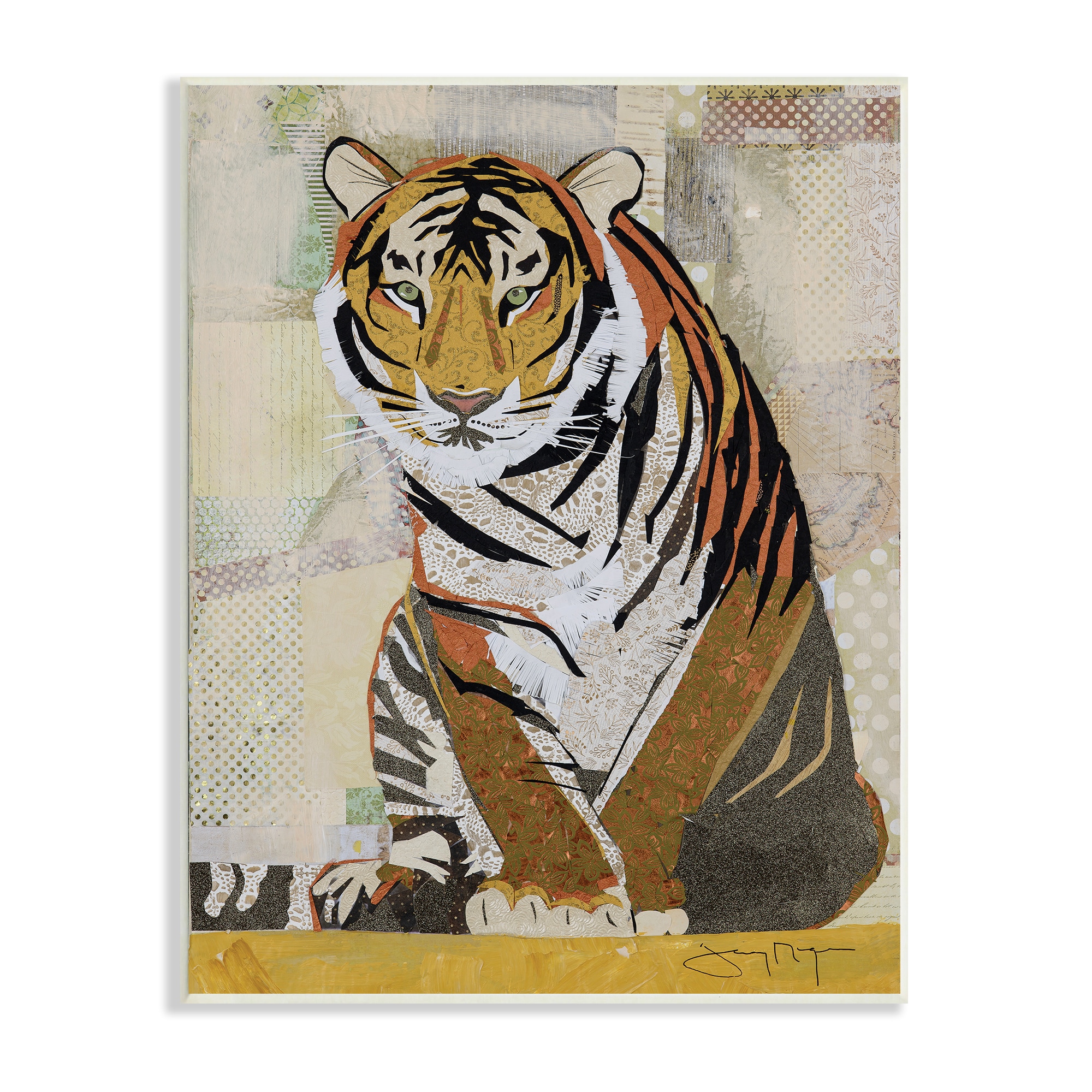 Stupell Industries AE-825-WD-13X19 Resting Jungle Tiger Over Abstract Patterns Jenny Mcgee 19-in H x 13-in W Animals Print