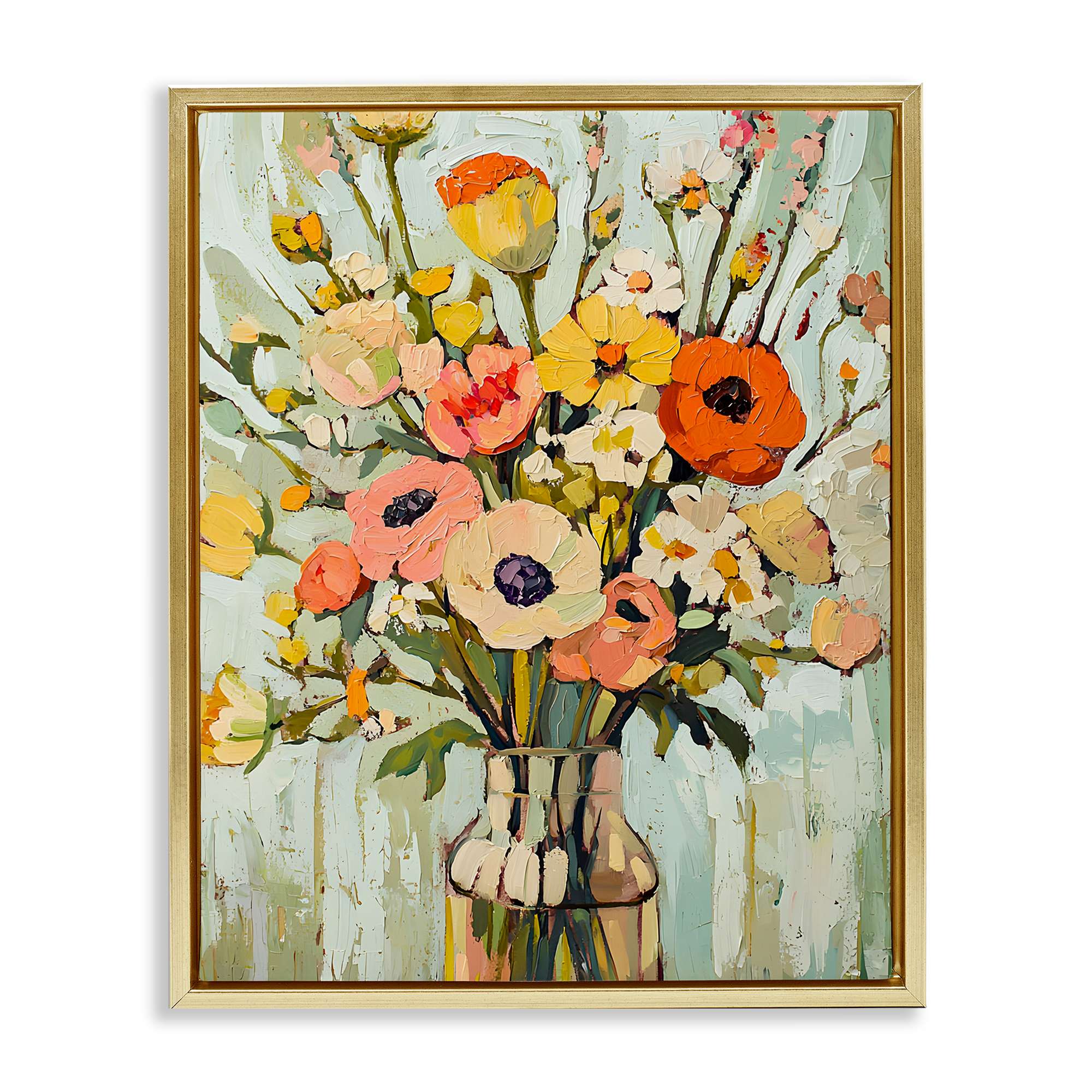 Stupell Industries BT-906-FFG-24X30 Painterly Bouquet Arrangement Gold Framed Floater Canvas Wall Art By Franklyn Gregory 25 x 31
