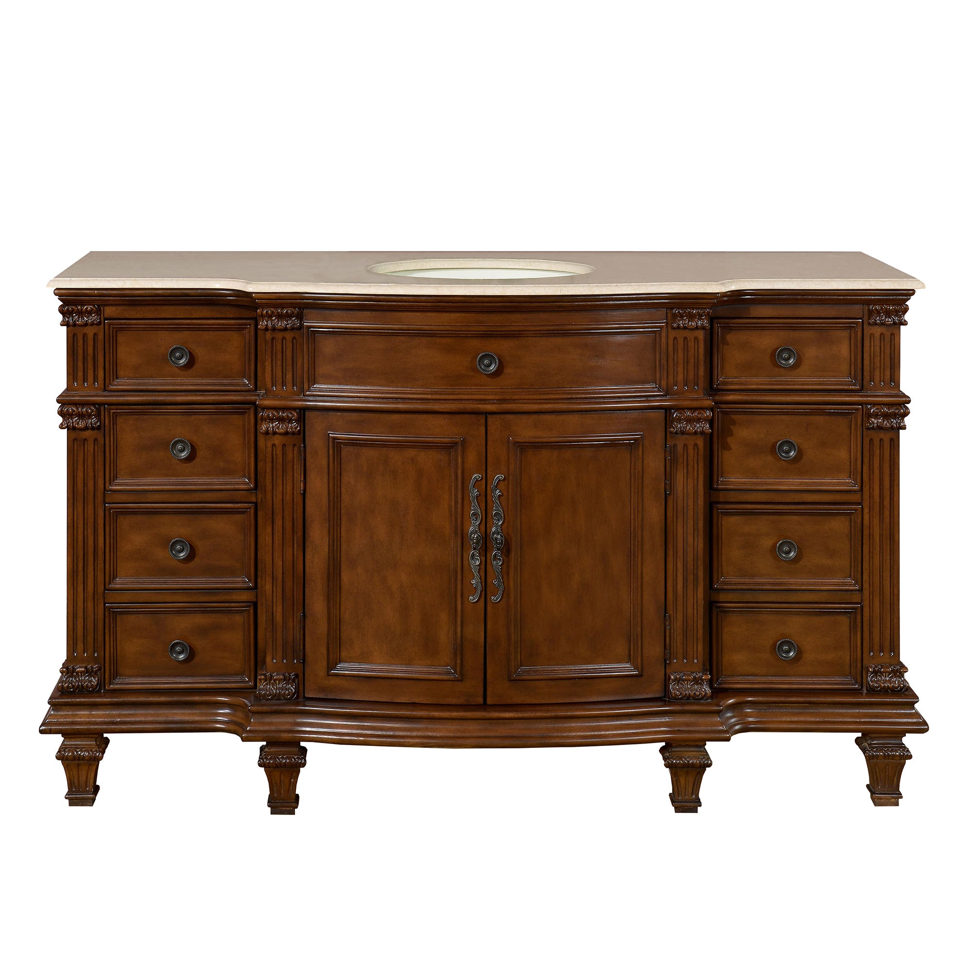 Silkroad Exclusive HYP-0277-CM-UWC-60 60-in Brazilian rosewood Undermount Single sink Bathroom Vanity with Crema Marfil Natural marble Top