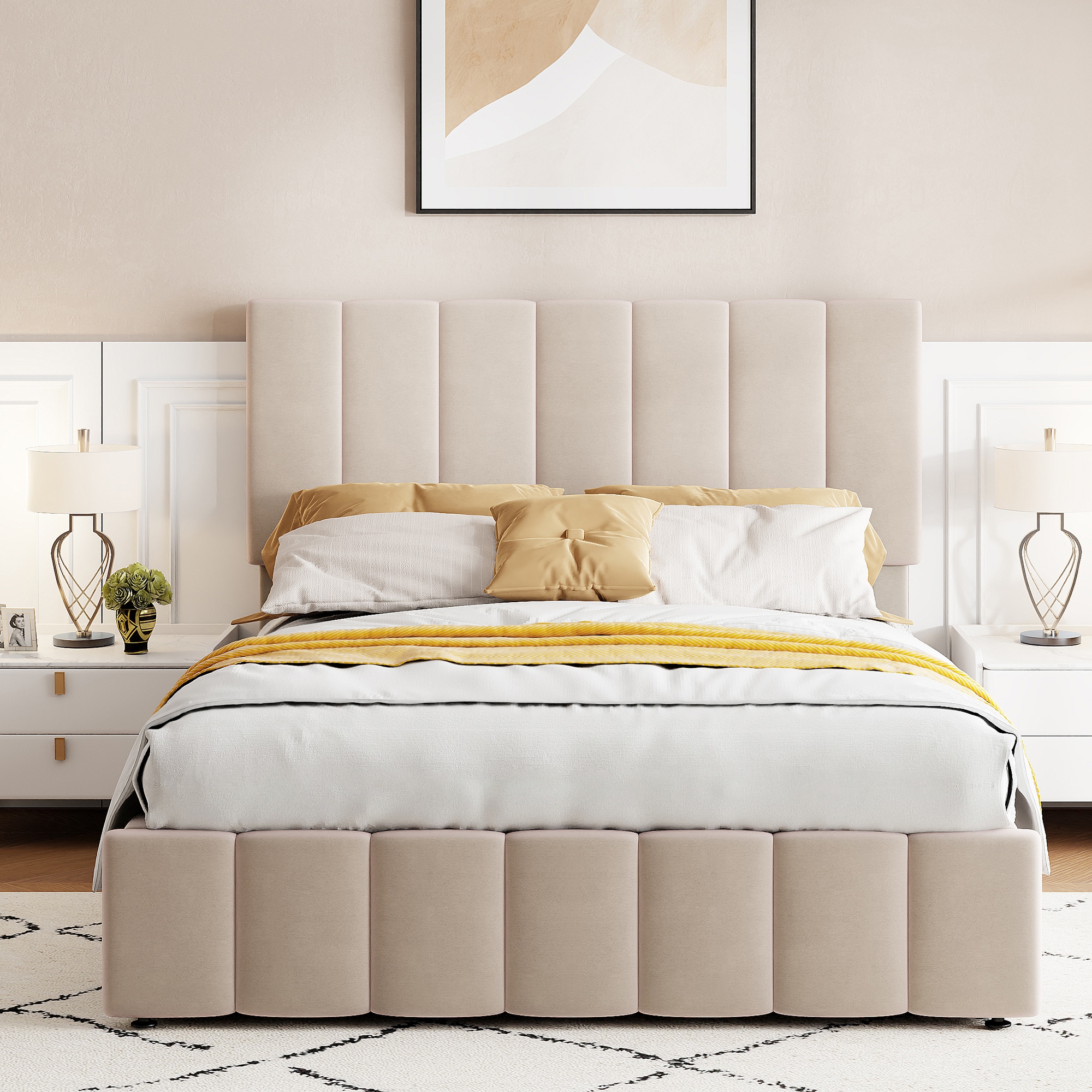 JIMSMAISON JMLFFB03BEG-F Beige Full Composite Upholstered Bed with Storage