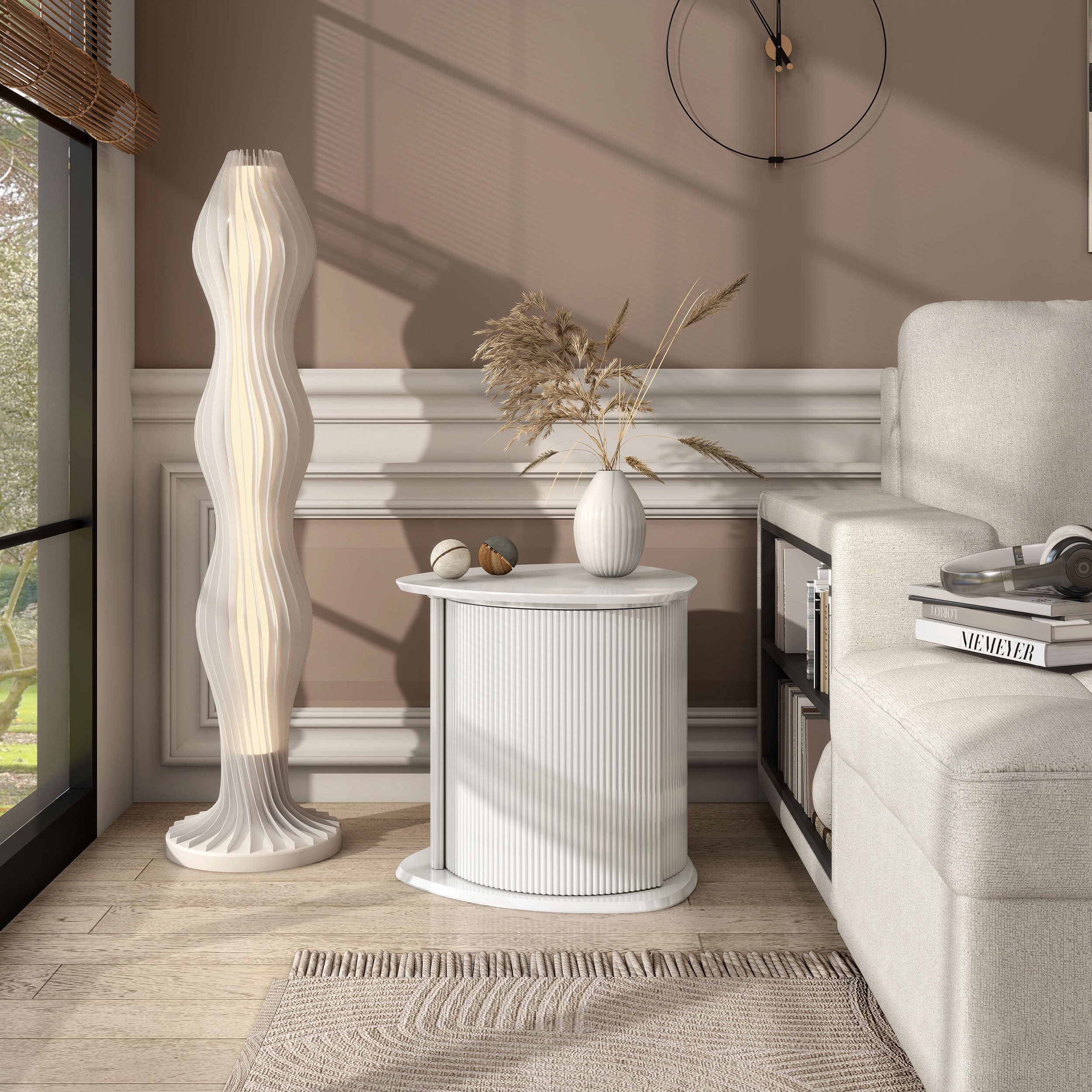 Furniture of America EC-4427E Malo 20.4-in W x 20.1-in H Glossy White MDF Triangle Modern End Table with Storage Assembly Required