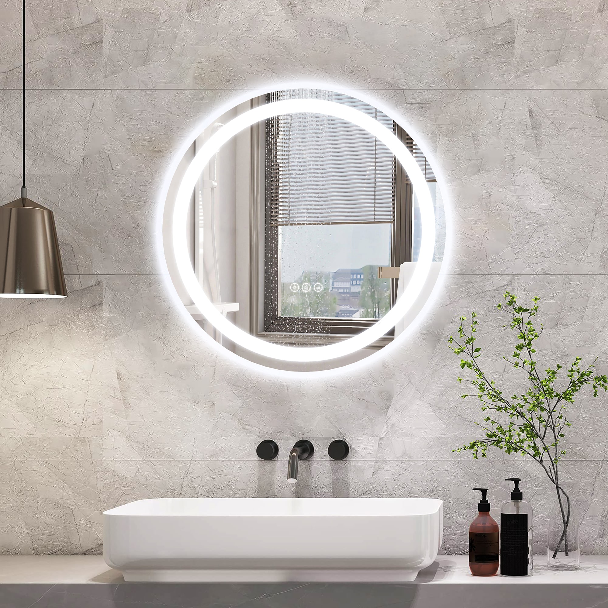 Maxax MR02-24 VM 24-in x 24-in Polished Frameless Round Dimmable LED Lighted Fog Free Bathroom Vanity Mirror ( Silver )