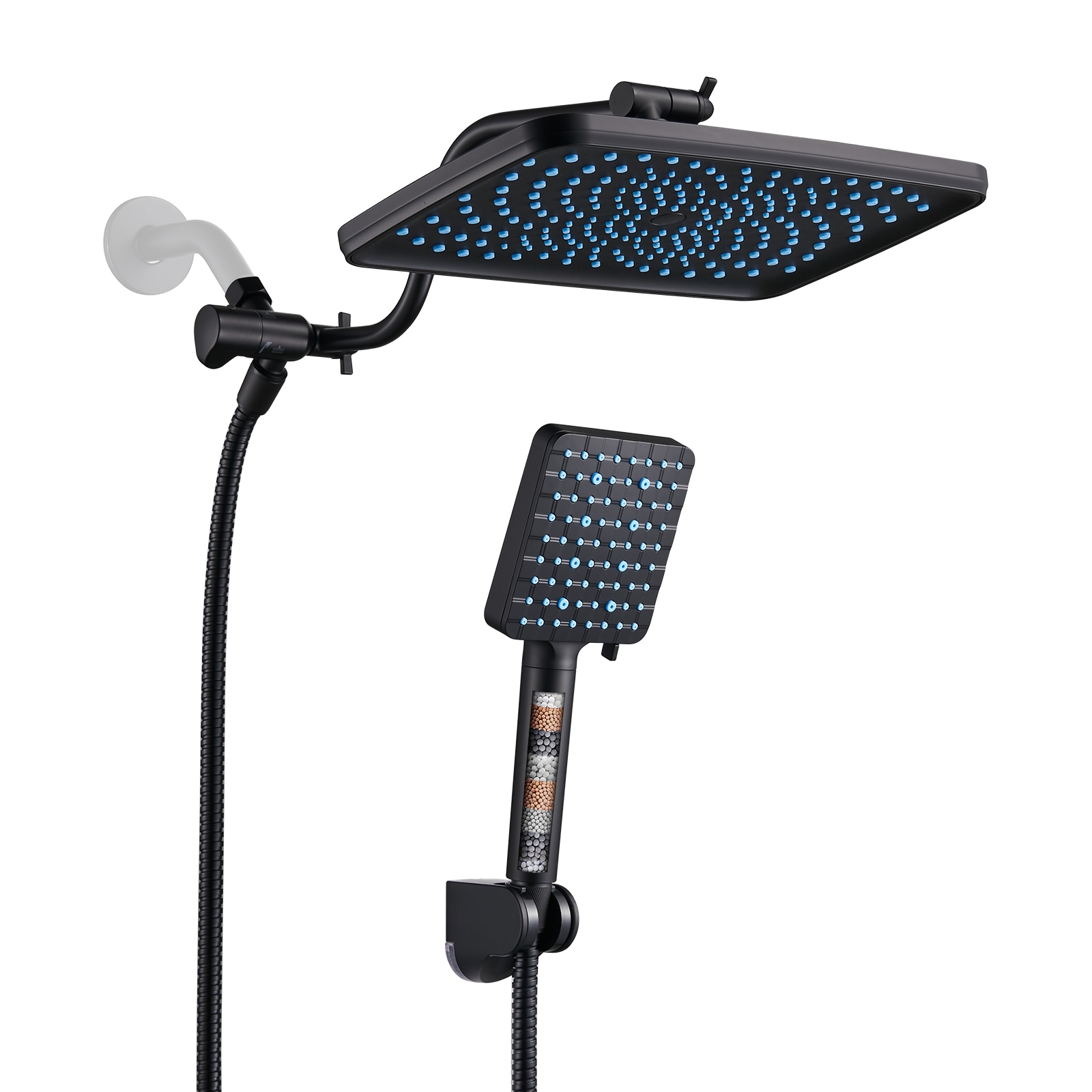 Cobbe LSSHK0612B 6.0 -Settings Black 12-in Square Dual/Combo Filtered High Pressure Rain Shower Head 1.8 GPM