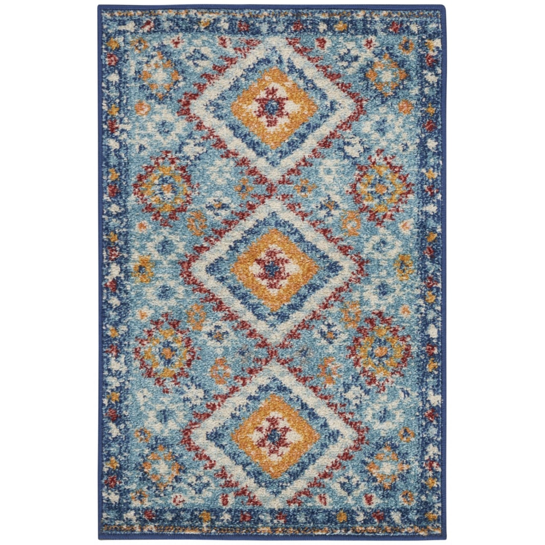 HomeRoots 4000385805 2 x 3 (ft) Polypropylene Blue Multicolor Rectangular Indoor Geometric Bohemian/Eclectic Area rug