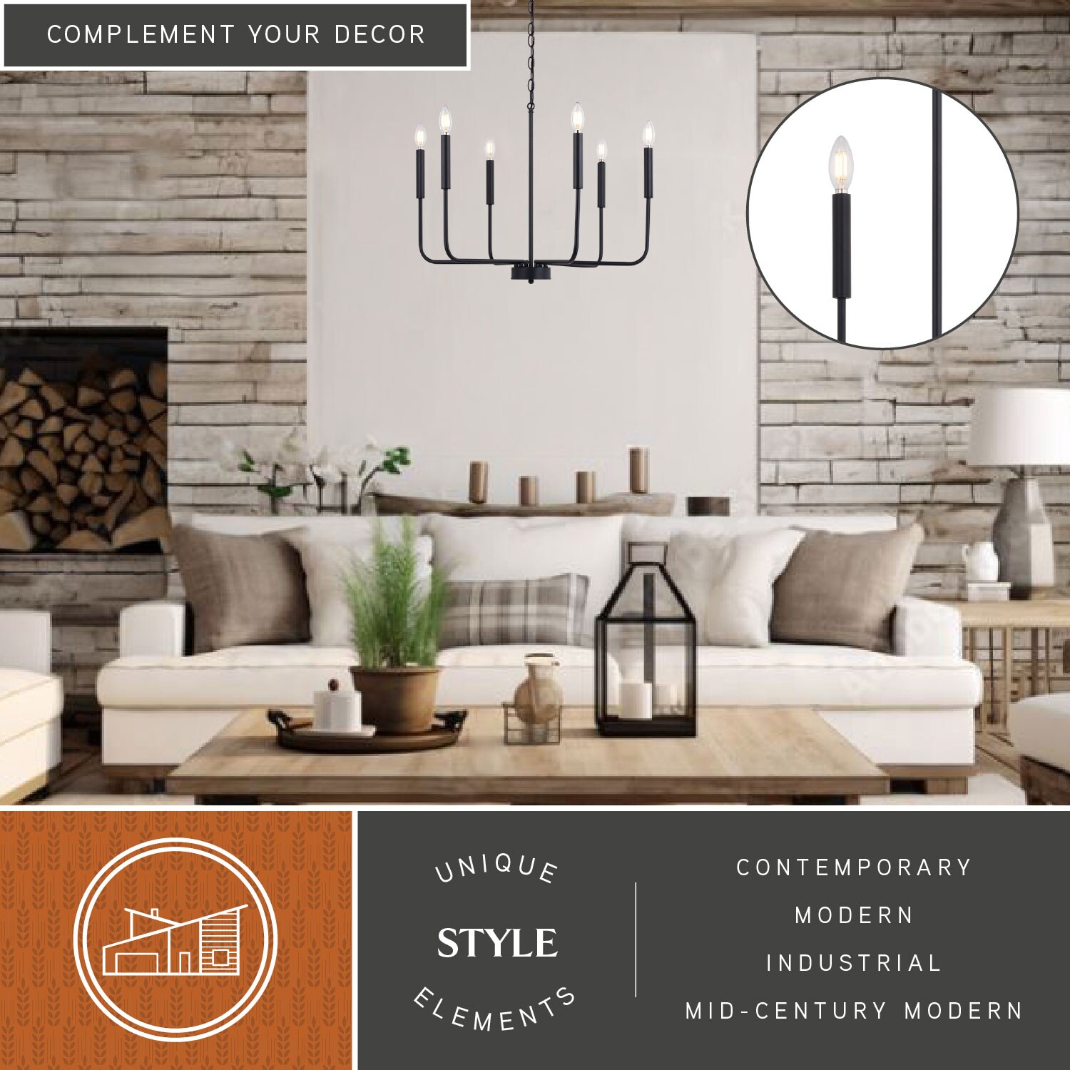 Belden 26" Black Metal 6-Light Candelabra Chandelier