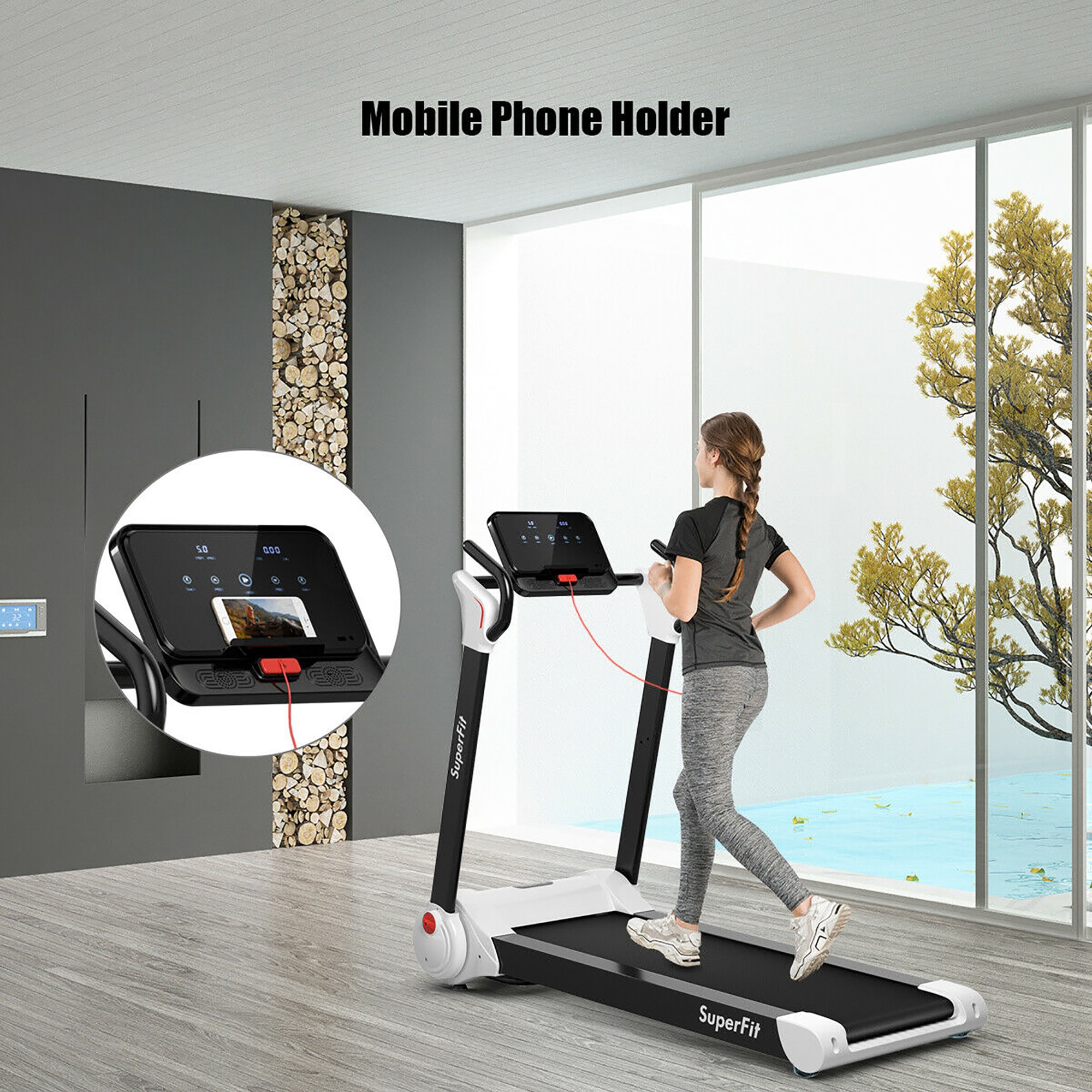 Goplus White Foldable Treadmill with LED Display, 2.25 HP Motor, 5