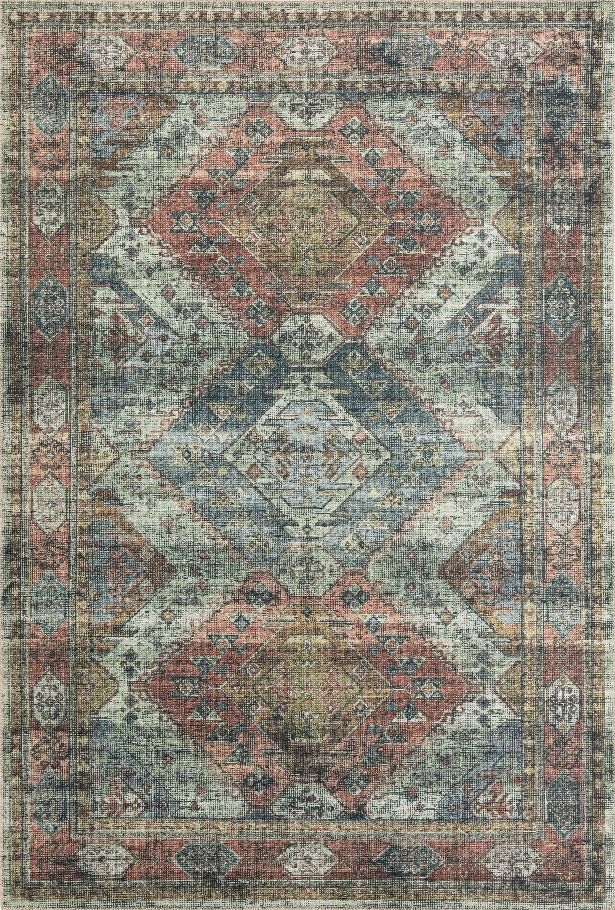 Skye Blue and Apricot 6' x 9' Oriental Wool Rug