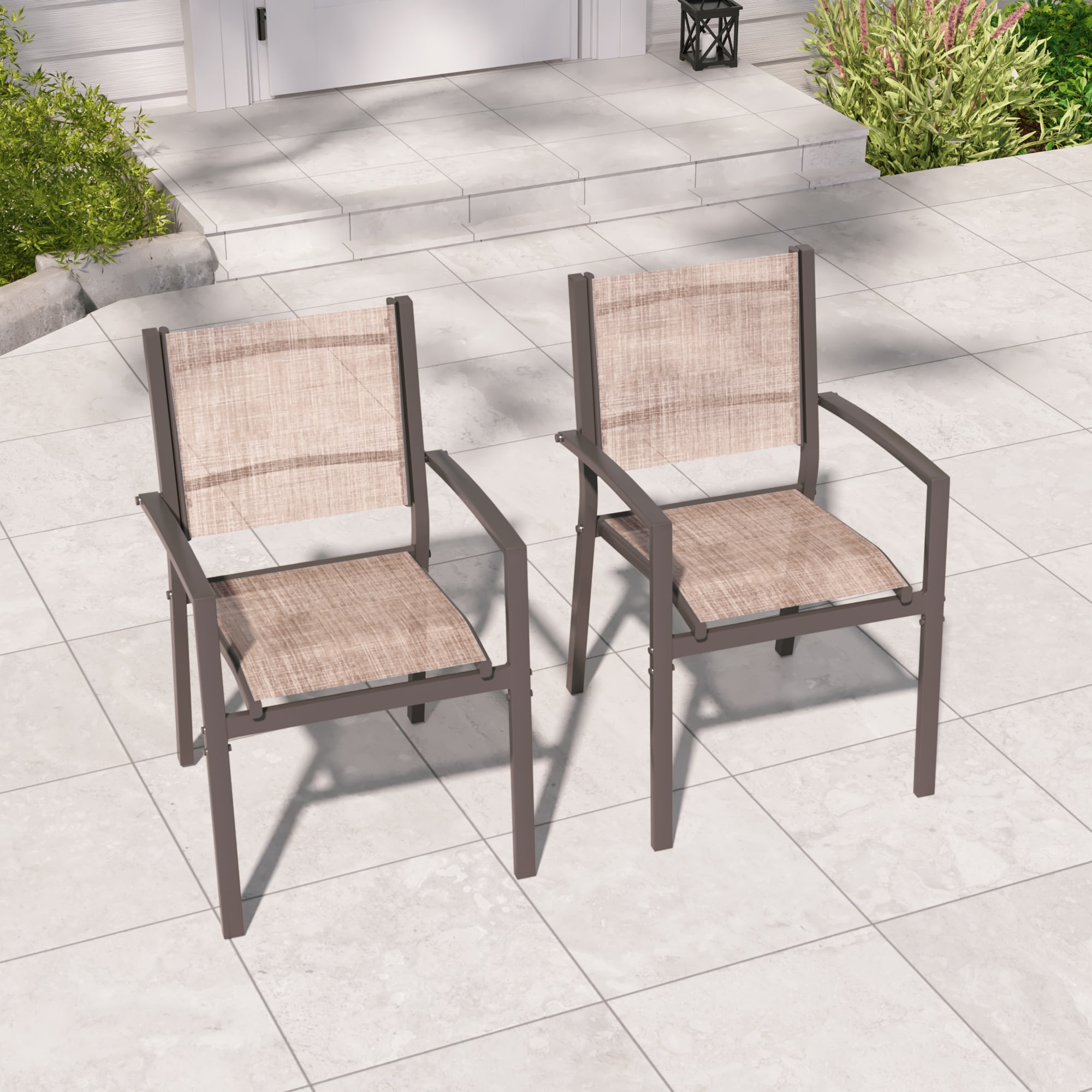 ACEGOSES LW-DS-265-TP Skytop Set of 2 Stackable Dark Brwon Steel Frame Stationary Dining Chair with Tan Mesh Seat
