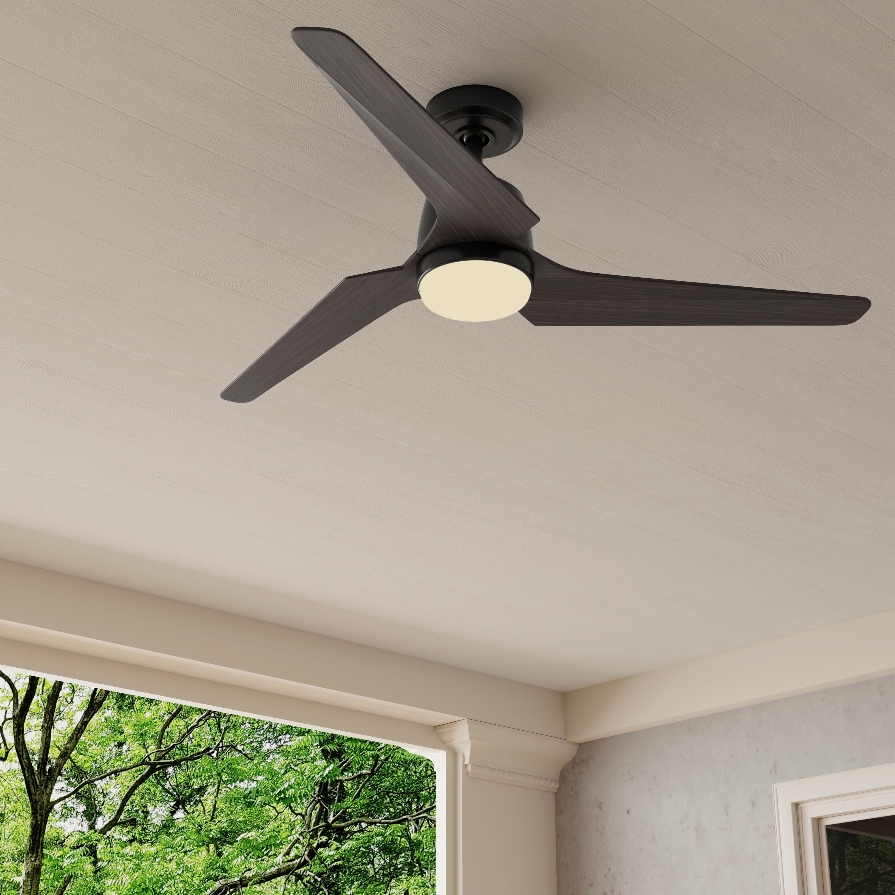Progress Lighting P250094-31M-30 Upshur 52-in Integrated LED Outdoor Matte Black with Rustic Charcoal Blades Propeller Ceiling Fan With Light - Remote Included ( 3 -Blade )