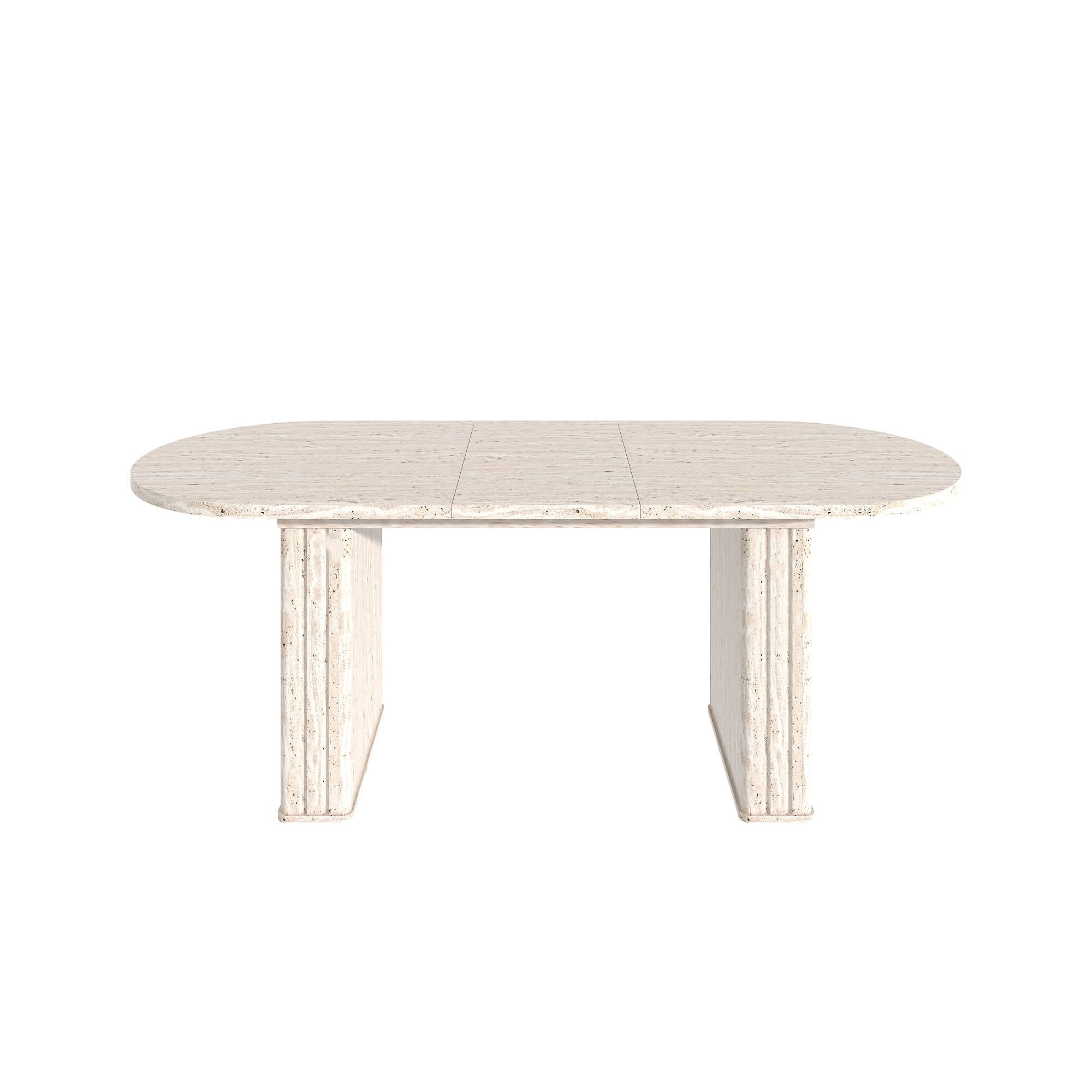 Vynxaria -  Travertine Inspired Extendable Oval Dining Table 4 8 People Wooden Strip Base Kitchen...
