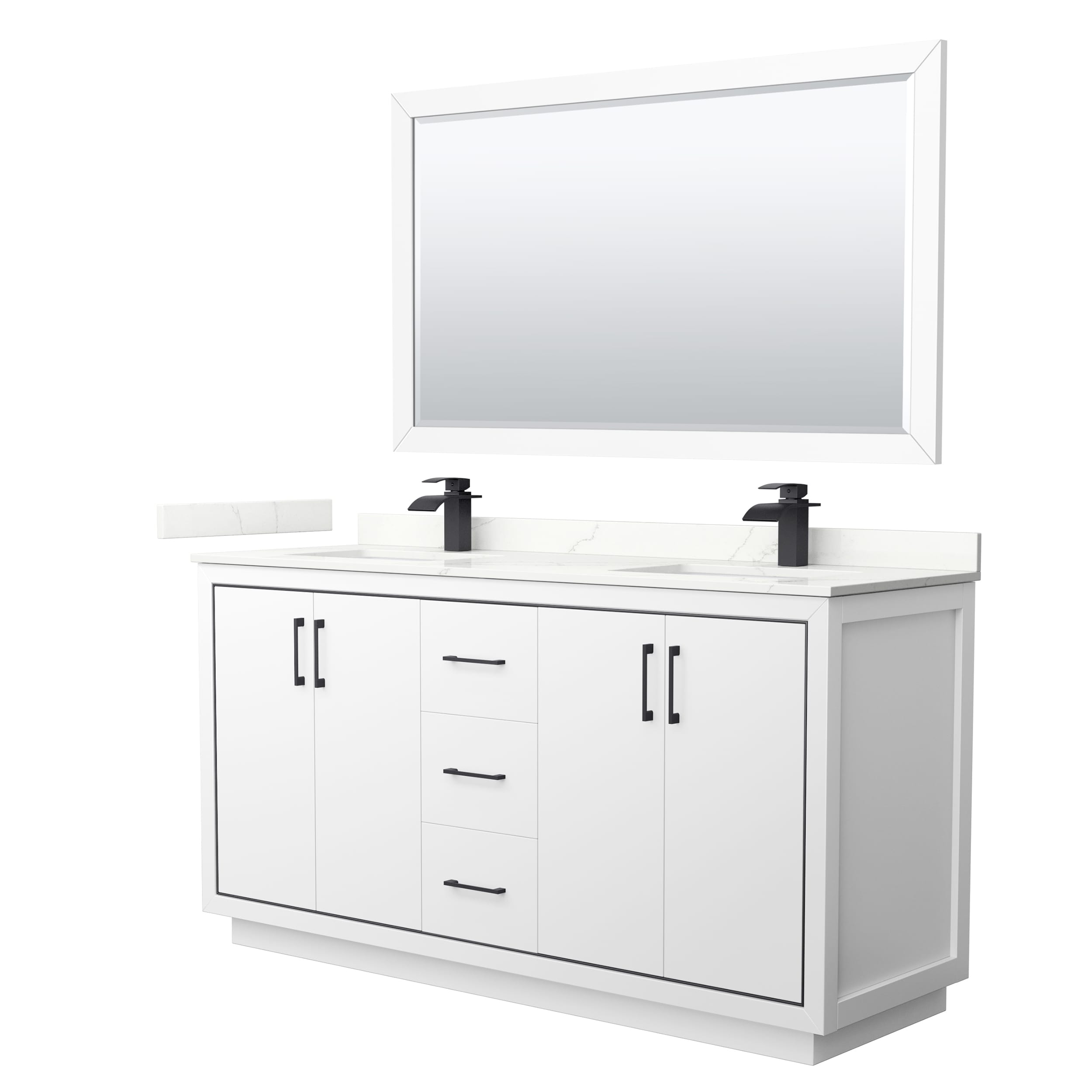 Wyndham Collection WCF111166DWBGTUNSM58 Icon 66-in White Undermount Double Sink Bathroom Vanity with Giotto Quartz Top (Mirror Included)