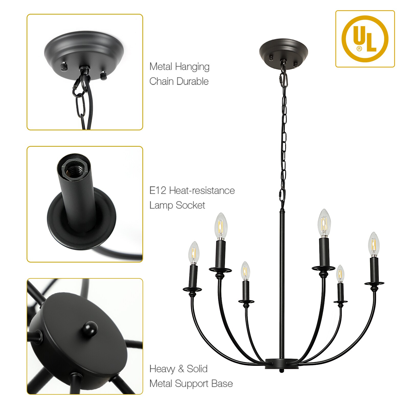 Depuley Pendant Light 6-Light Matte Black Mid-century Lantern Led ...