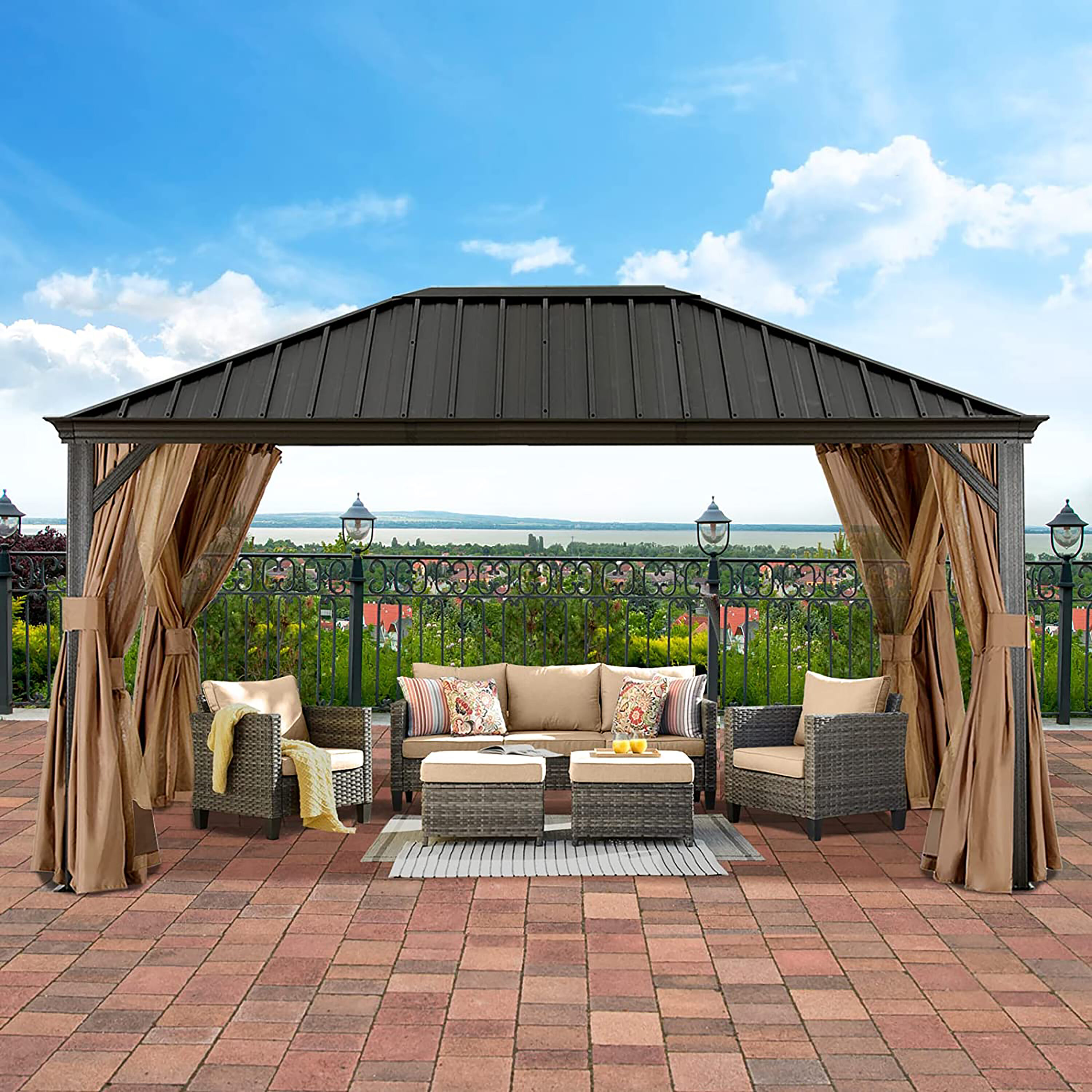 ABCCANOPY 16-ft X 12-ft Rectangle Khaki Metal Steel Roof Gazebo With ...