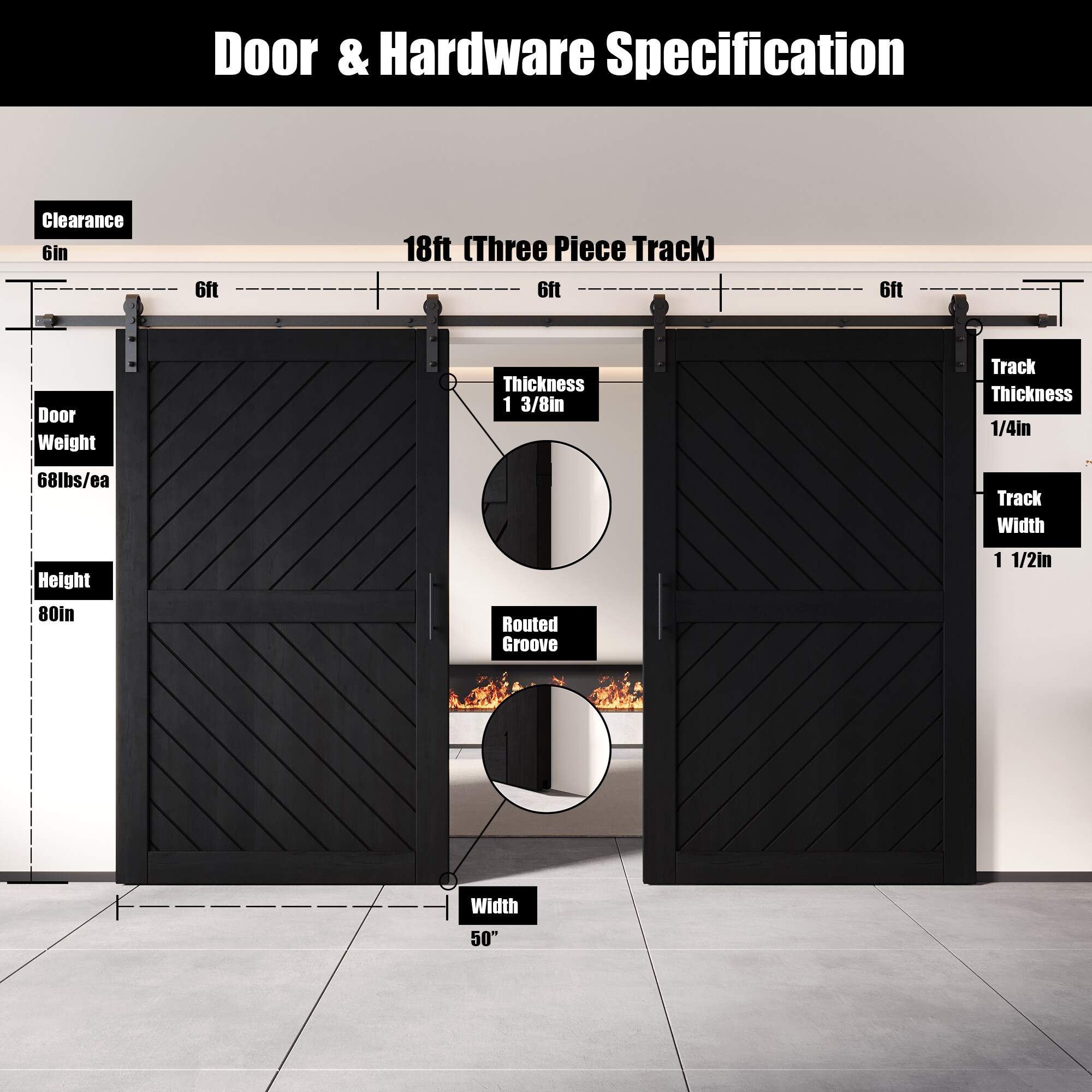 HOMACER YT2H216C-XT3-5080-BK Barn-Doors - View #2
