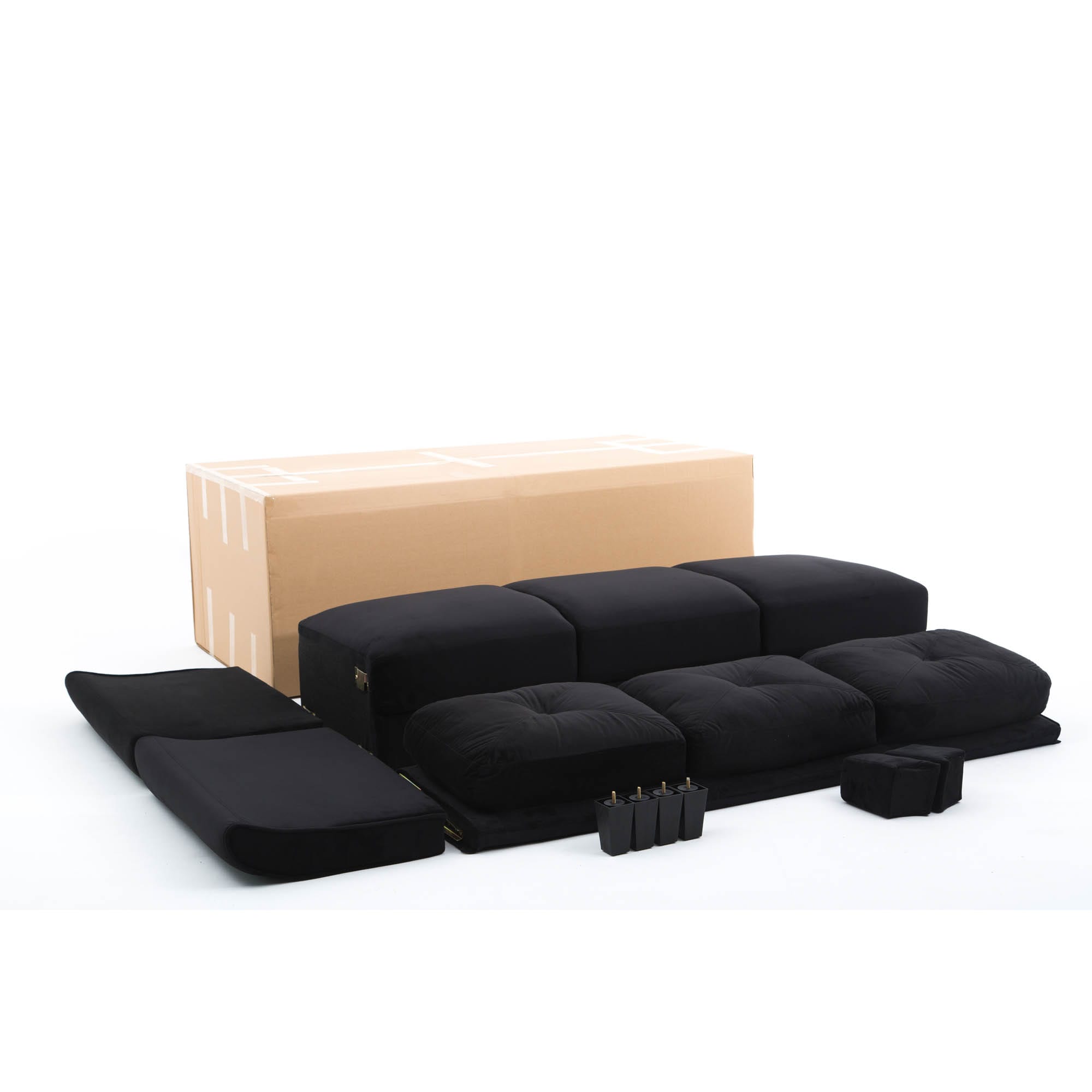 J&E Home 84 in. W Black Microfiber Plush Twin Size Contemporary Adjustable Sofa  Bed 3-Seat Futon Sofa with Pillows and Storage B011-HS00F7888 - The Home  Depot