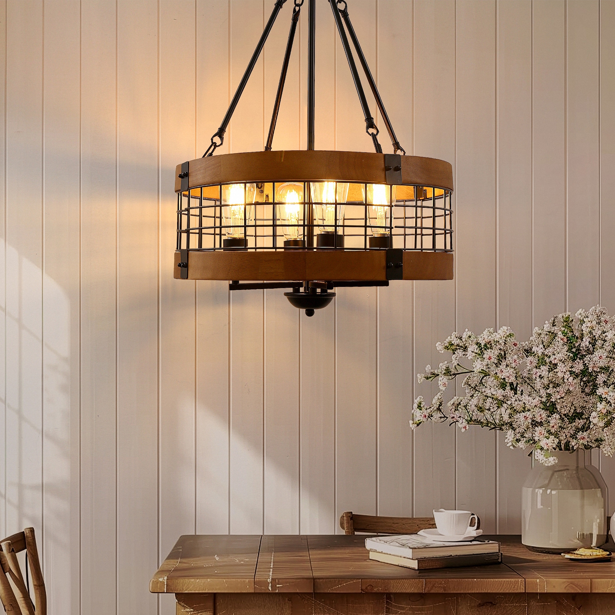YANSUN LA-ZY-ZX16301CBN-11 4 -Light Brown Industrial Cage For Use in Bedrooms, Dining Rooms, Foyers, Kitchens, Living Rooms Chandelier