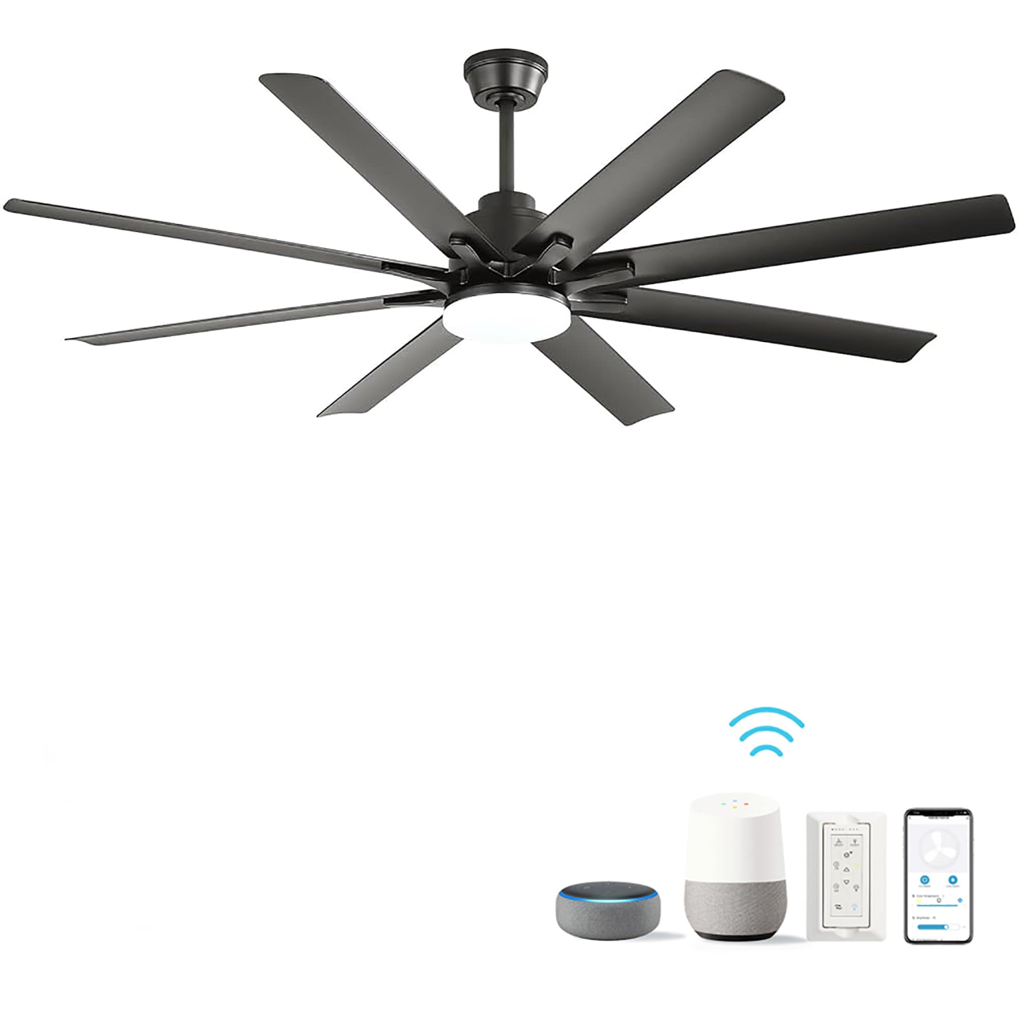 Fun Orange FUN25CF12 Large Ceiling Fan 67-in Color-Changing Integrated LED Outdoor Downrod or Flush Mount Smart Black with Black Blades Ceiling Fan With Light - Remote Included ( 8 -Blade )