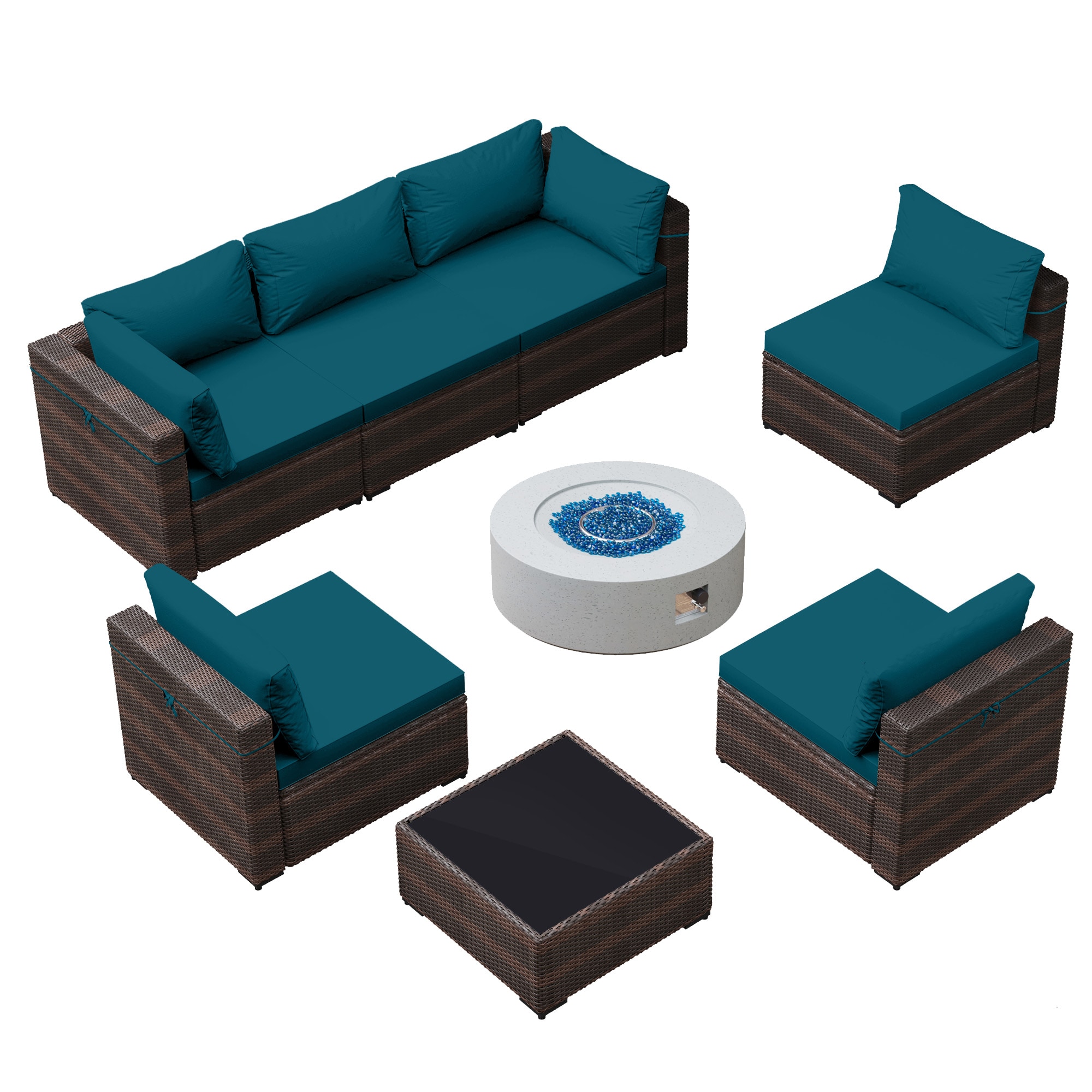 UPHA TBSF-ABC28SYMB-DLBLU 8 -Piece Wicker Patio Conversation Set with Blue Cushions