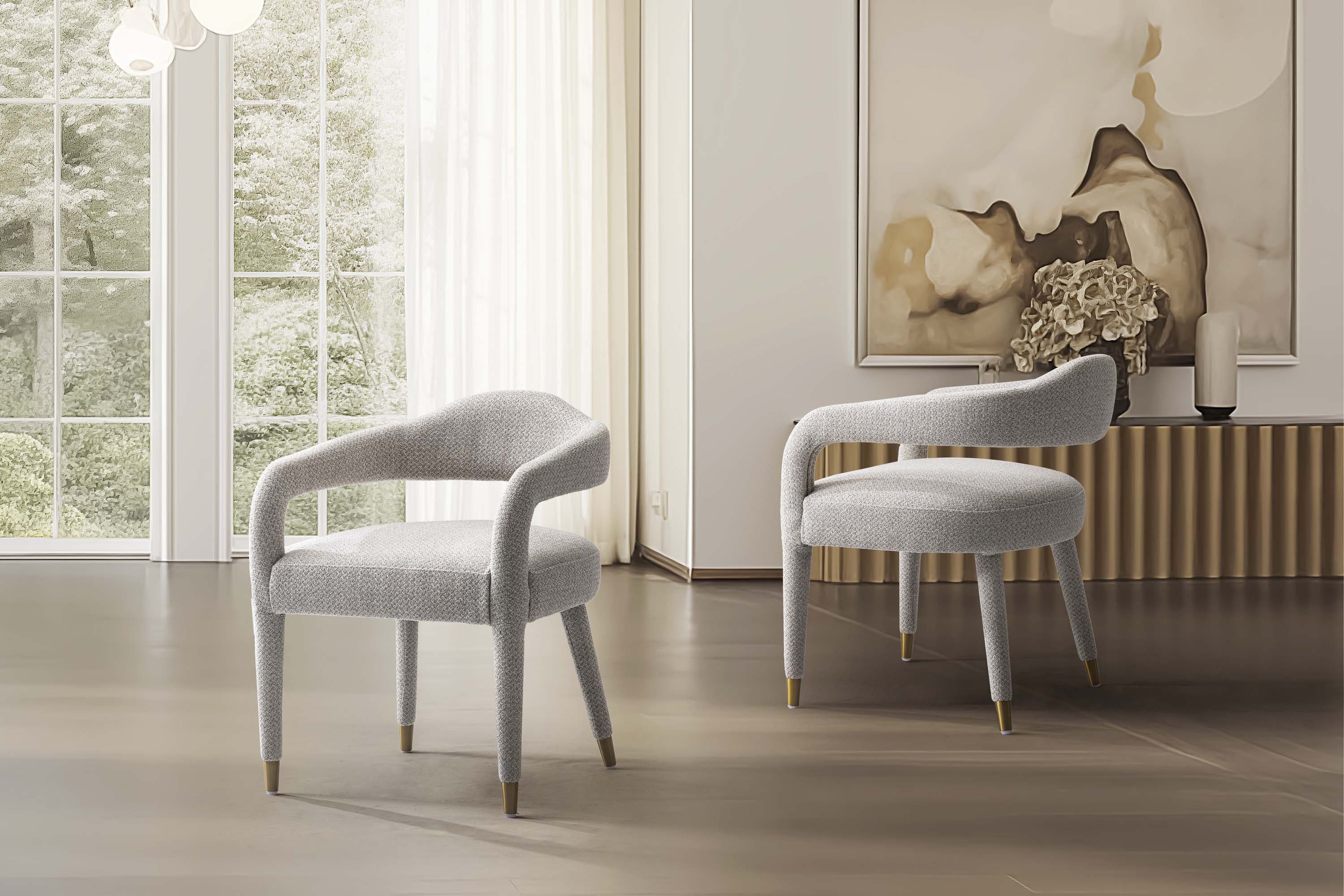Manhattan Comfort 2-DC093AR-SL Set of 2 Contemporary/Modern Tweed Upholstered Dining arm chair ( Wood Frame )