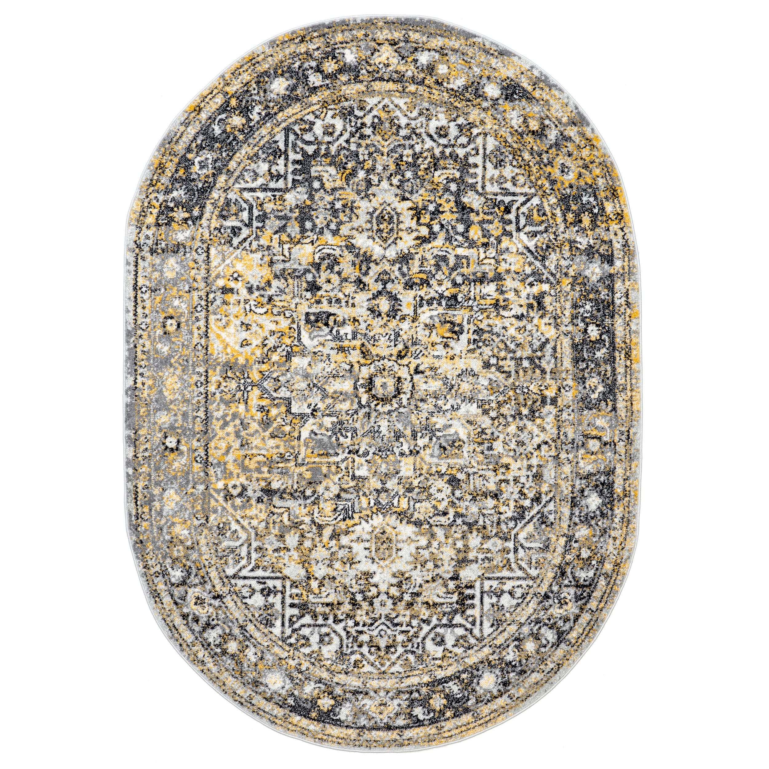 nuLOOM RZBD38B-O508 Raylene 5 x 8 (ft) Loomed Polypropylene Gold Oval Indoor Medallion Area rug