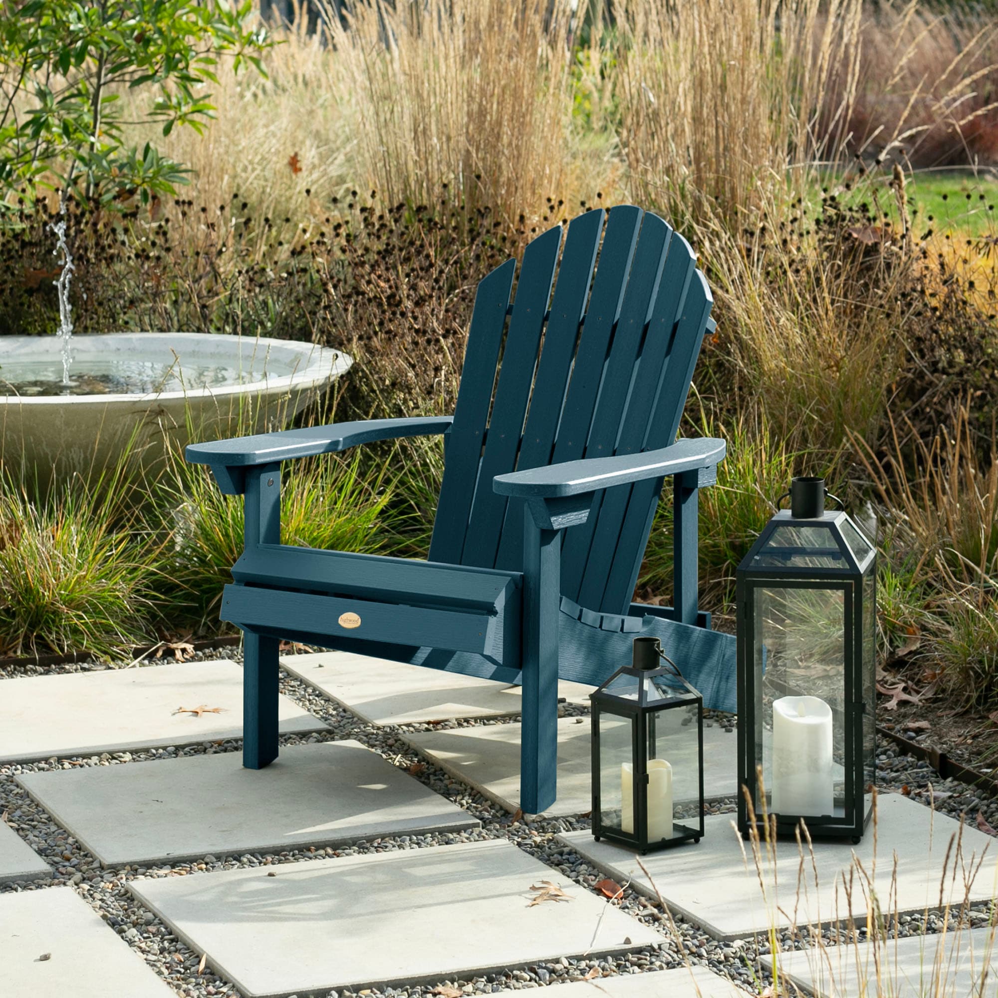 highwood AD-CHL1-NBE Hamilton Nantucket Blue Poly-lumber Frame Stationary Adirondack Chair with Slat Seat
