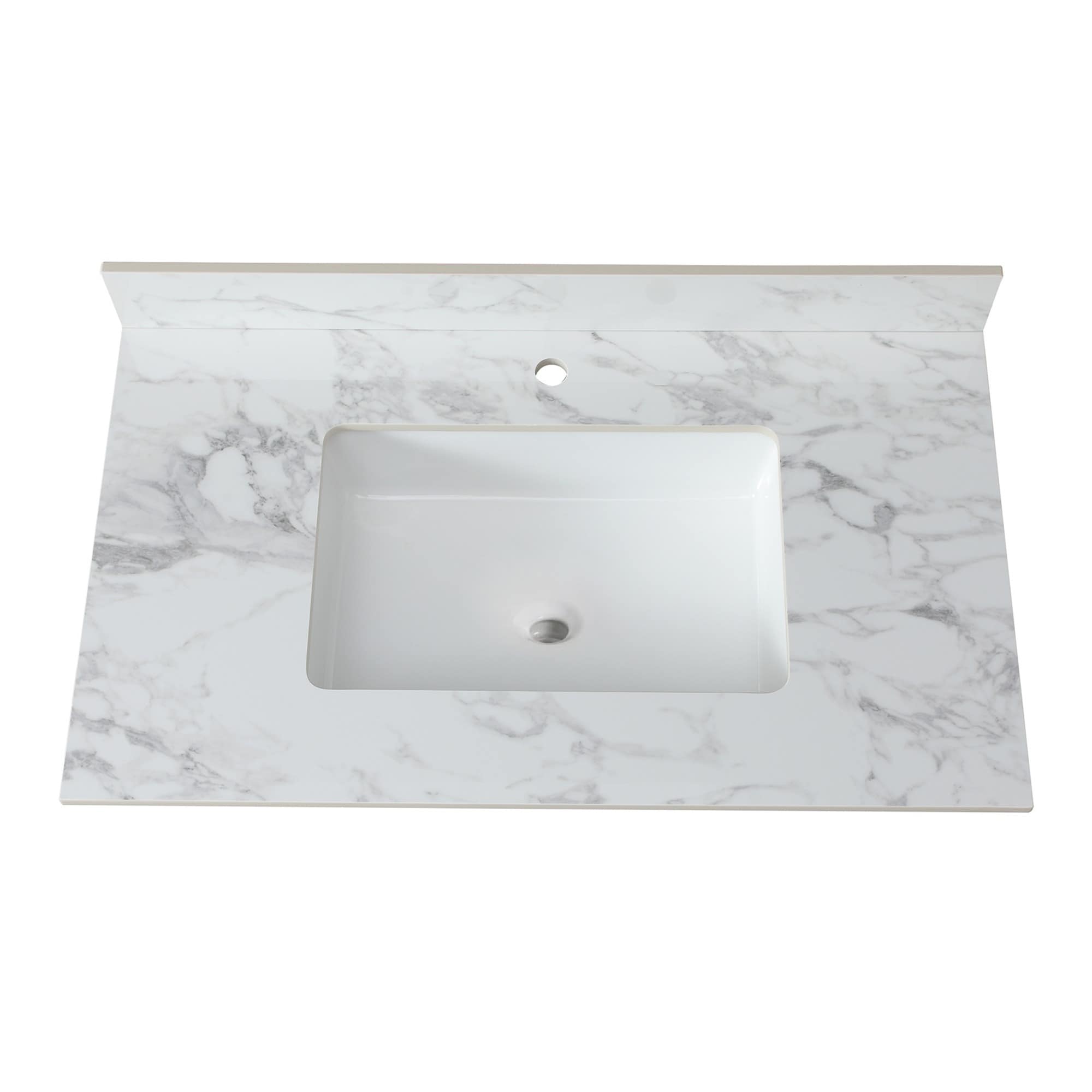IAK 37 inch x 22 inch White Sintered Stone Bathroom Vanity Top with Rectangular Undermount Ceramic Sink and Backsplash