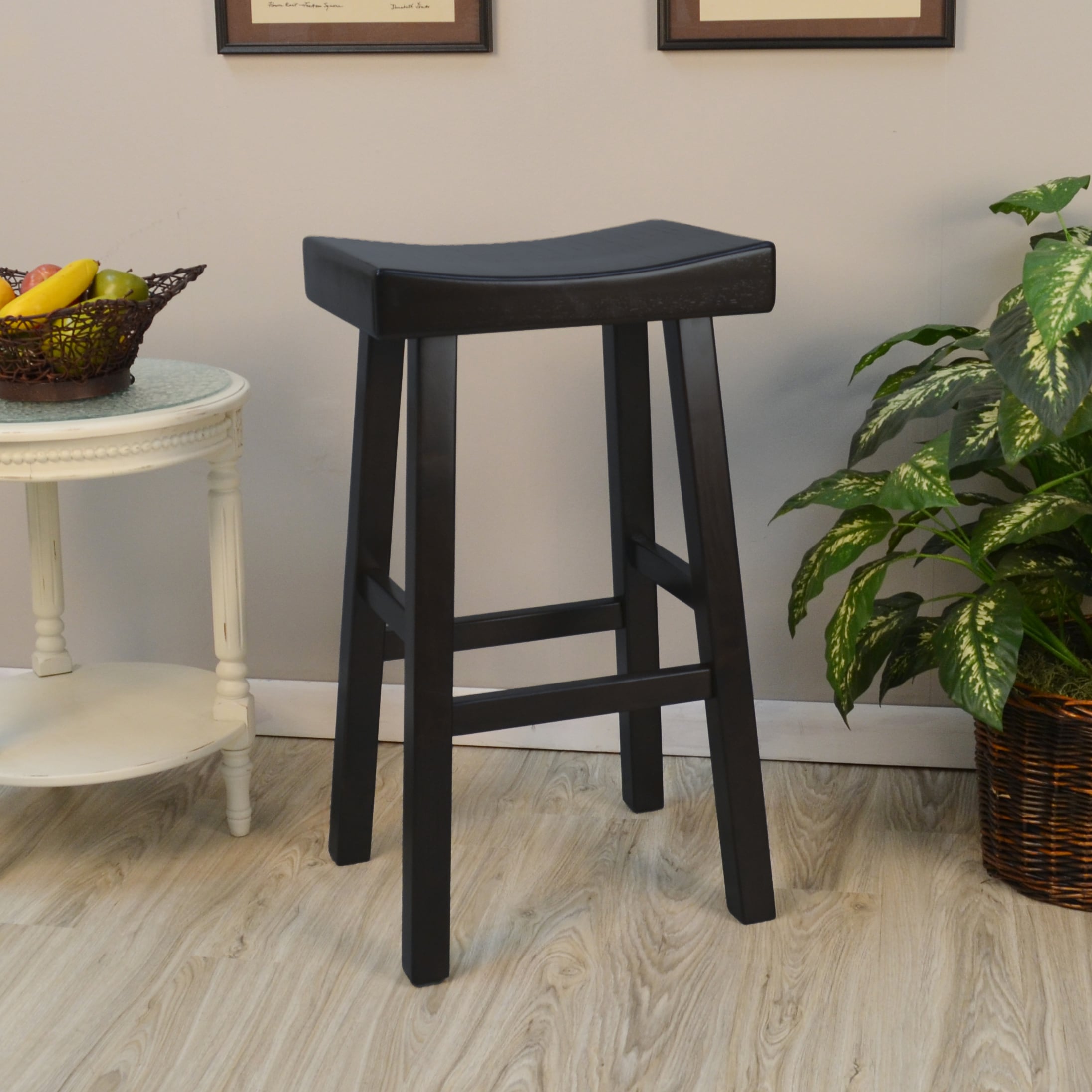 Black Wood 30" Saddle Style Backless Bar Stool